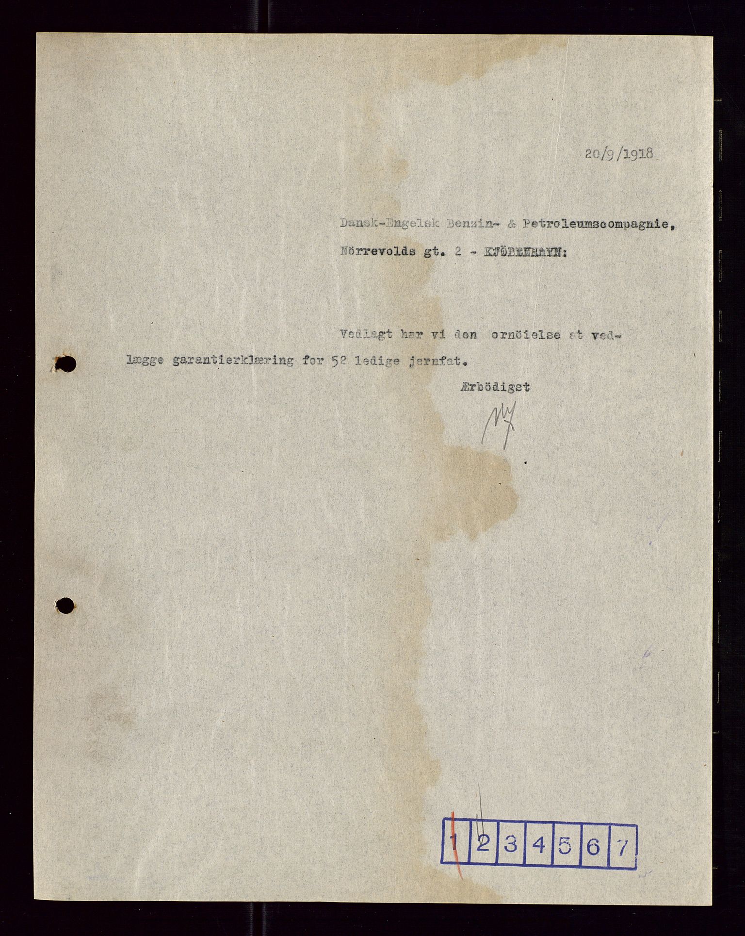 Pa 1521 - A/S Norske Shell, AV/SAST-A-101915/E/Ea/Eaa/L0005: Sjefskorrespondanse, 1918, p. 110