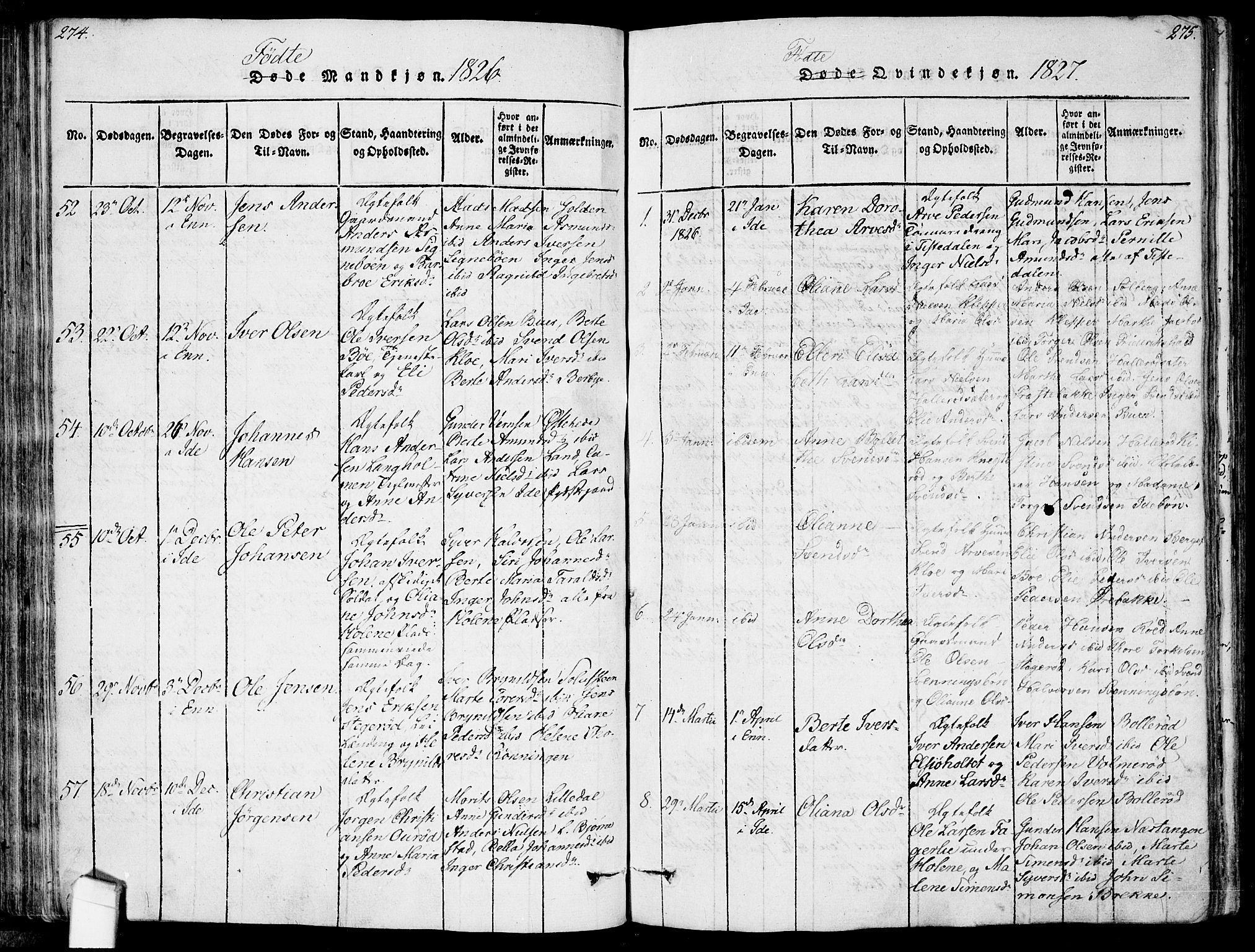 Idd prestekontor Kirkebøker, AV/SAO-A-10911/F/Fc/L0002: Parish register (official) no. III 2, 1815-1831, p. 274-275