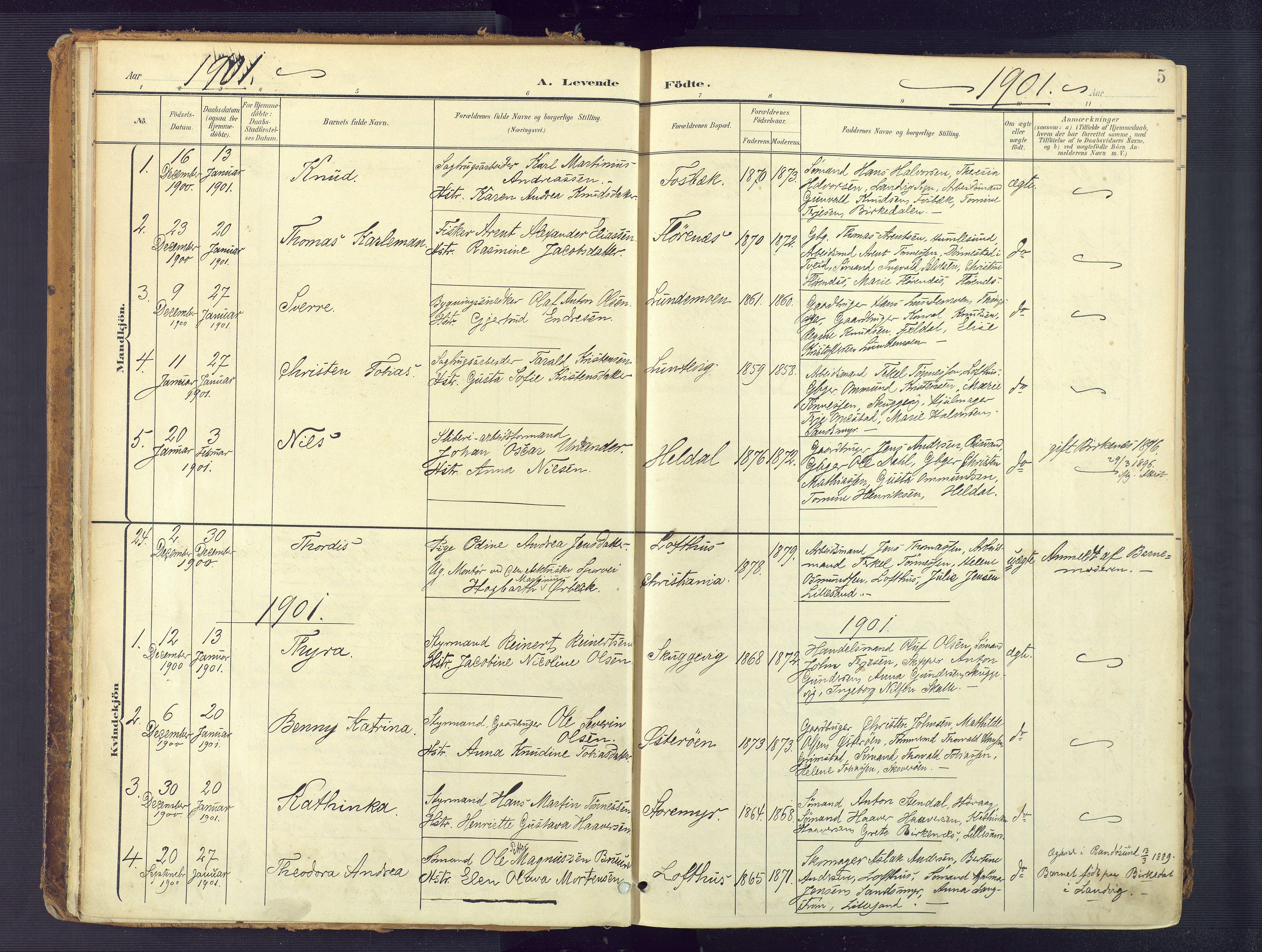 Vestre Moland sokneprestkontor, SAK/1111-0046/F/Fa/Fab/L0010: Parish register (official) no. A 10, 1900-1926, p. 5
