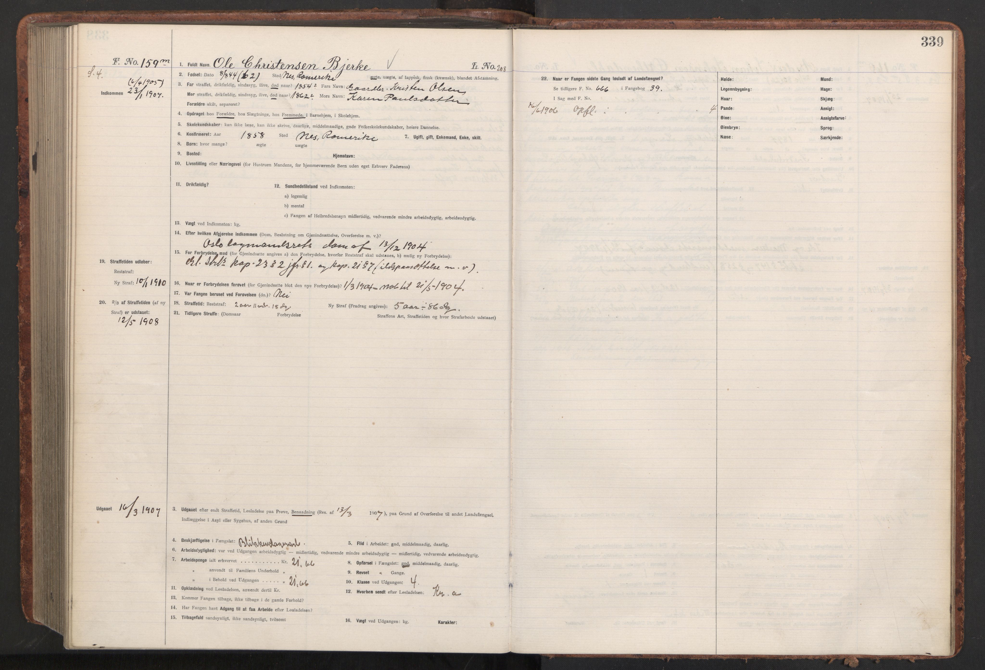 Botsfengslet, AV/RA-S-1539/D/Db/Dbb/L0040: 821l - 171m, 1905-1907, p. 339