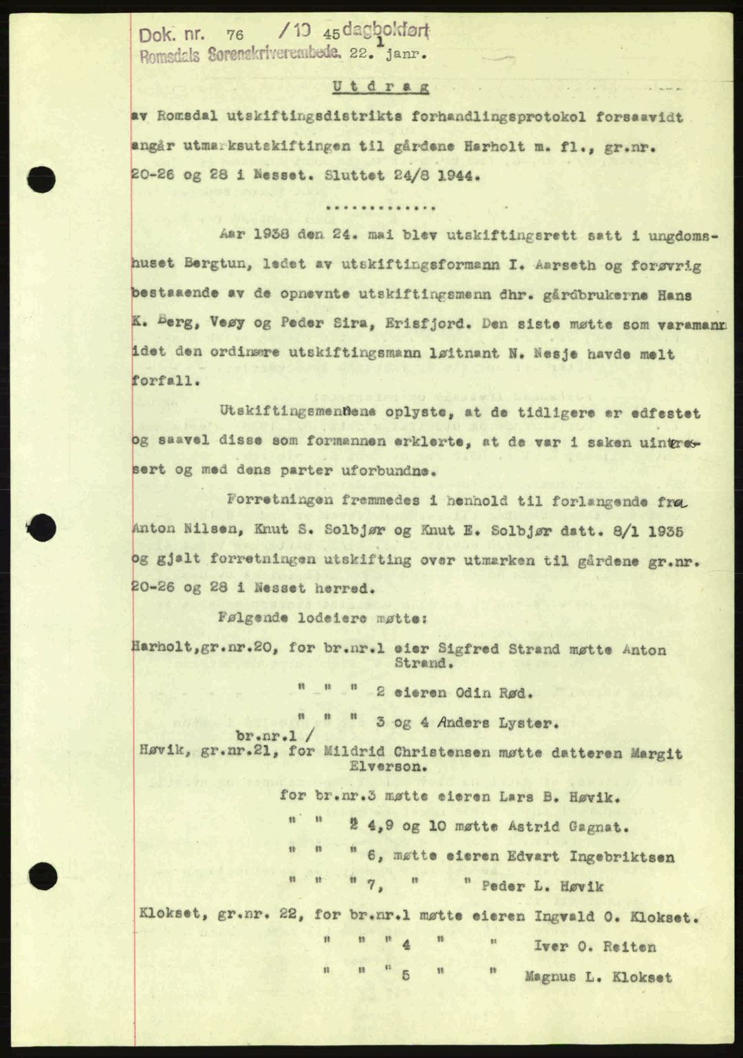 Romsdal sorenskriveri, AV/SAT-A-4149/1/2/2C: Mortgage book no. A17, 1944-1945, Diary no: : 76/1945