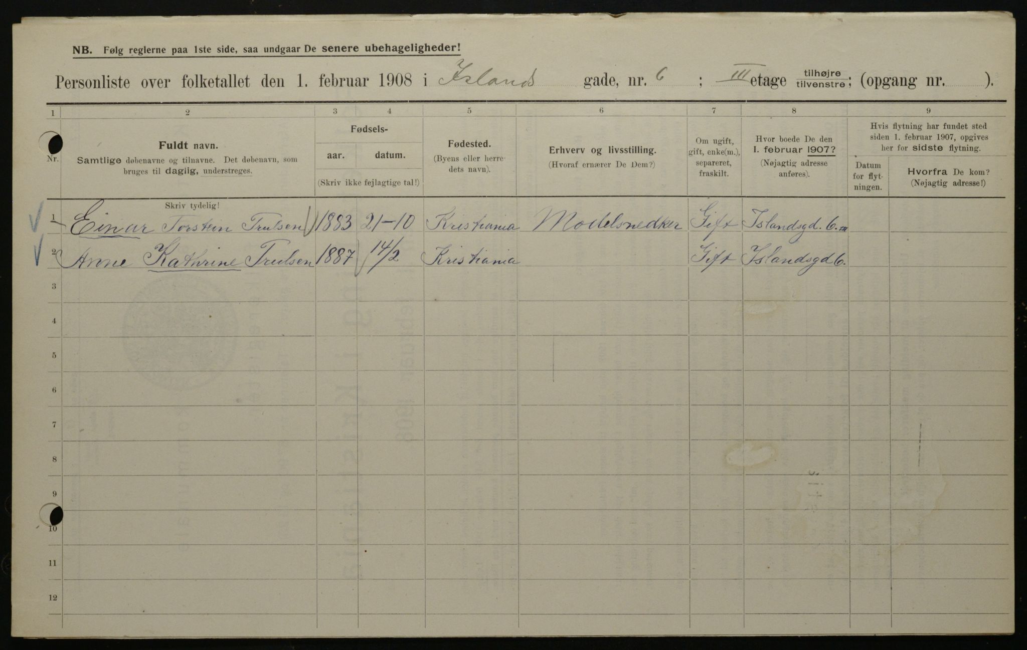 OBA, Municipal Census 1908 for Kristiania, 1908, p. 39978