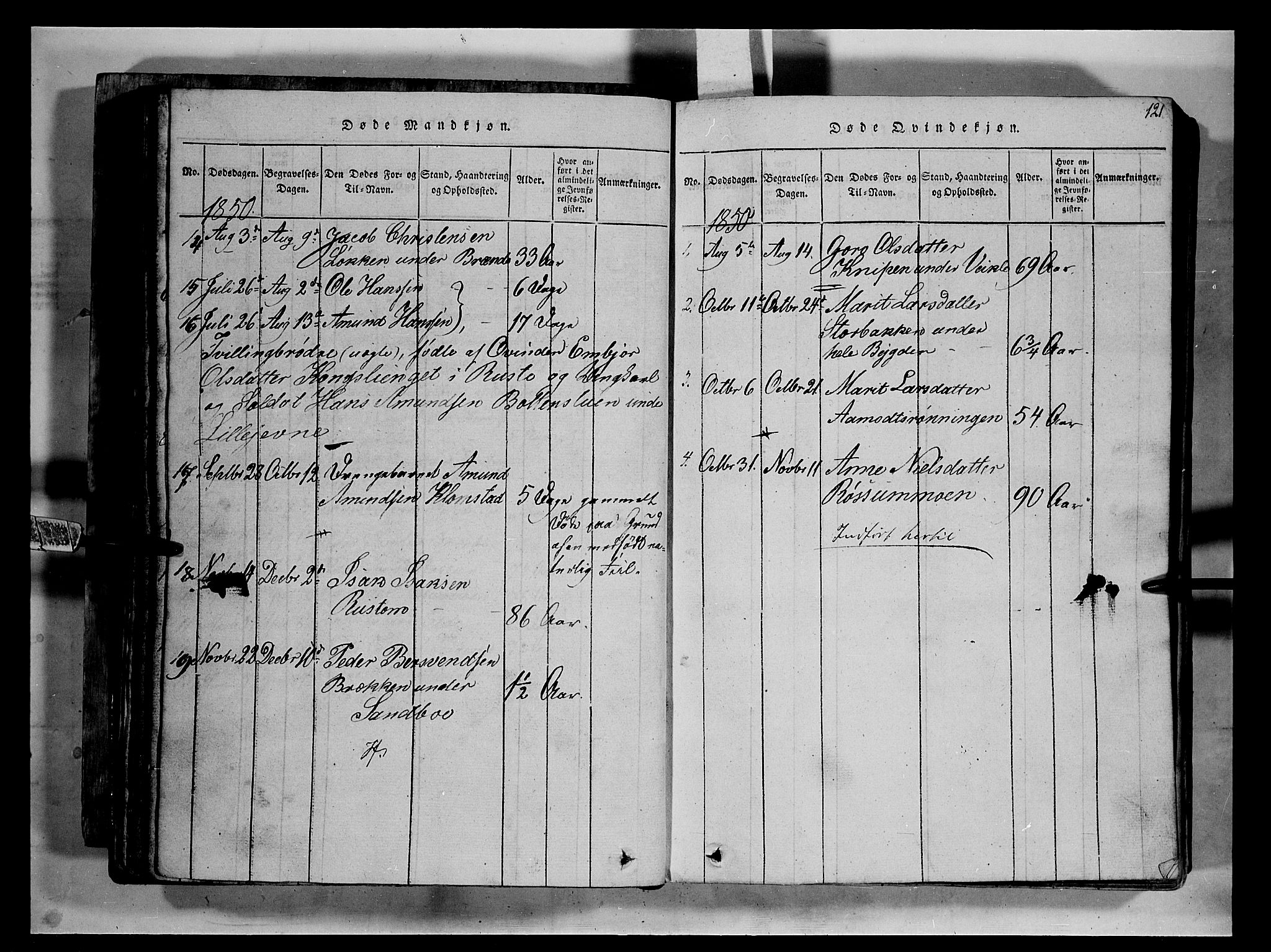 Fron prestekontor, SAH/PREST-078/H/Ha/Hab/L0002: Parish register (copy) no. 2, 1816-1850, p. 121