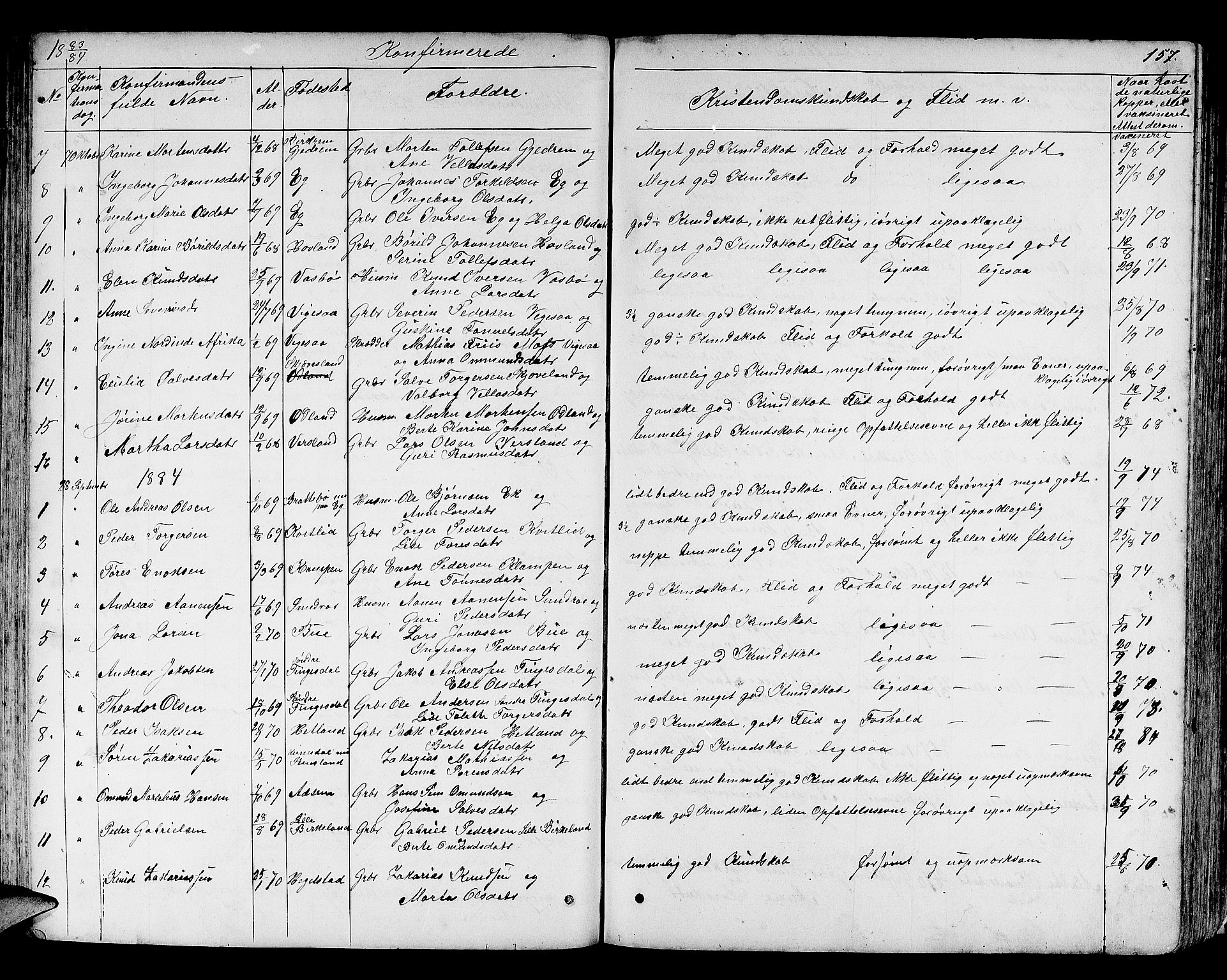 Helleland sokneprestkontor, SAST/A-101810: Parish register (copy) no. B 3, 1847-1886, p. 157