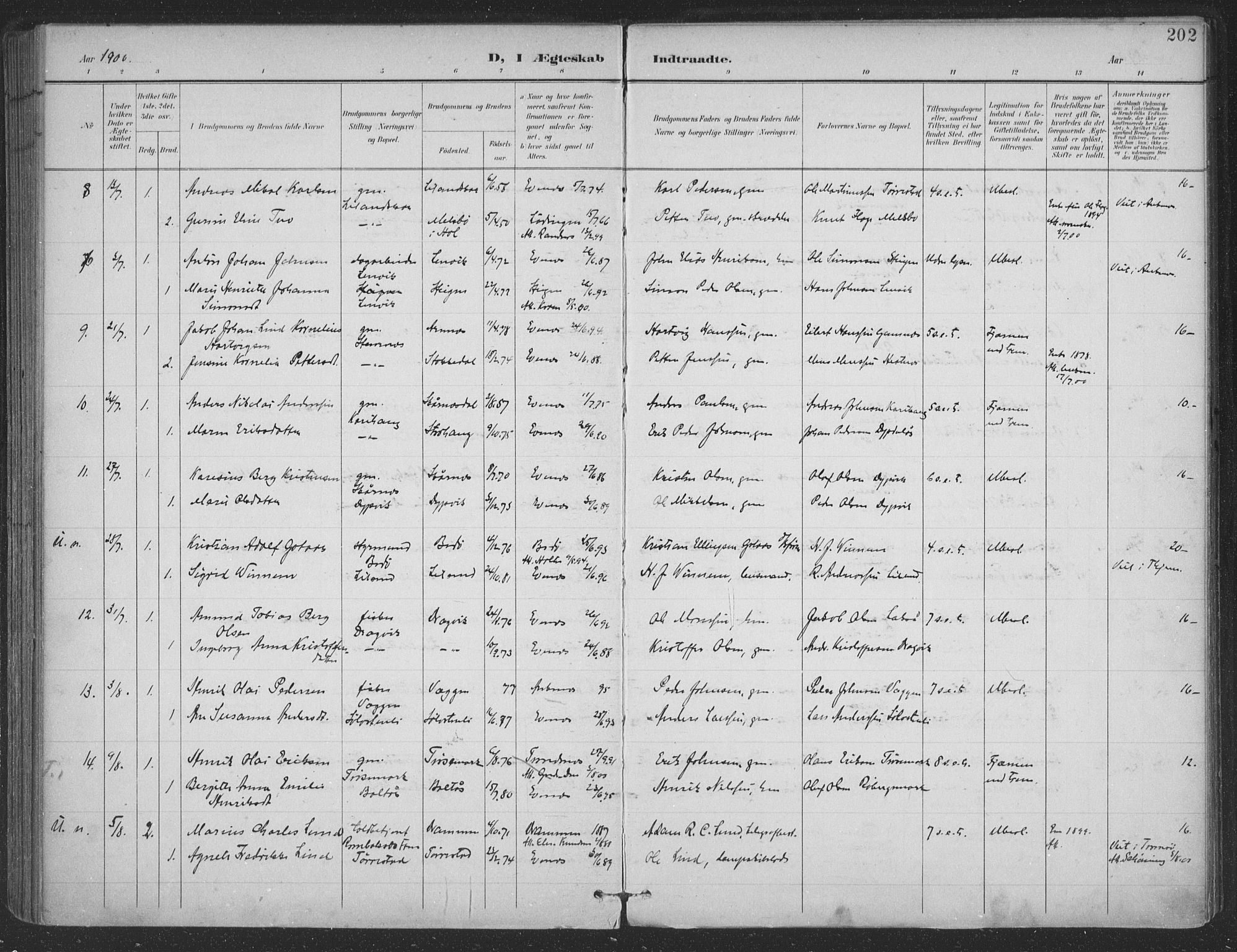 Ministerialprotokoller, klokkerbøker og fødselsregistre - Nordland, SAT/A-1459/863/L0899: Parish register (official) no. 863A11, 1897-1906, p. 202