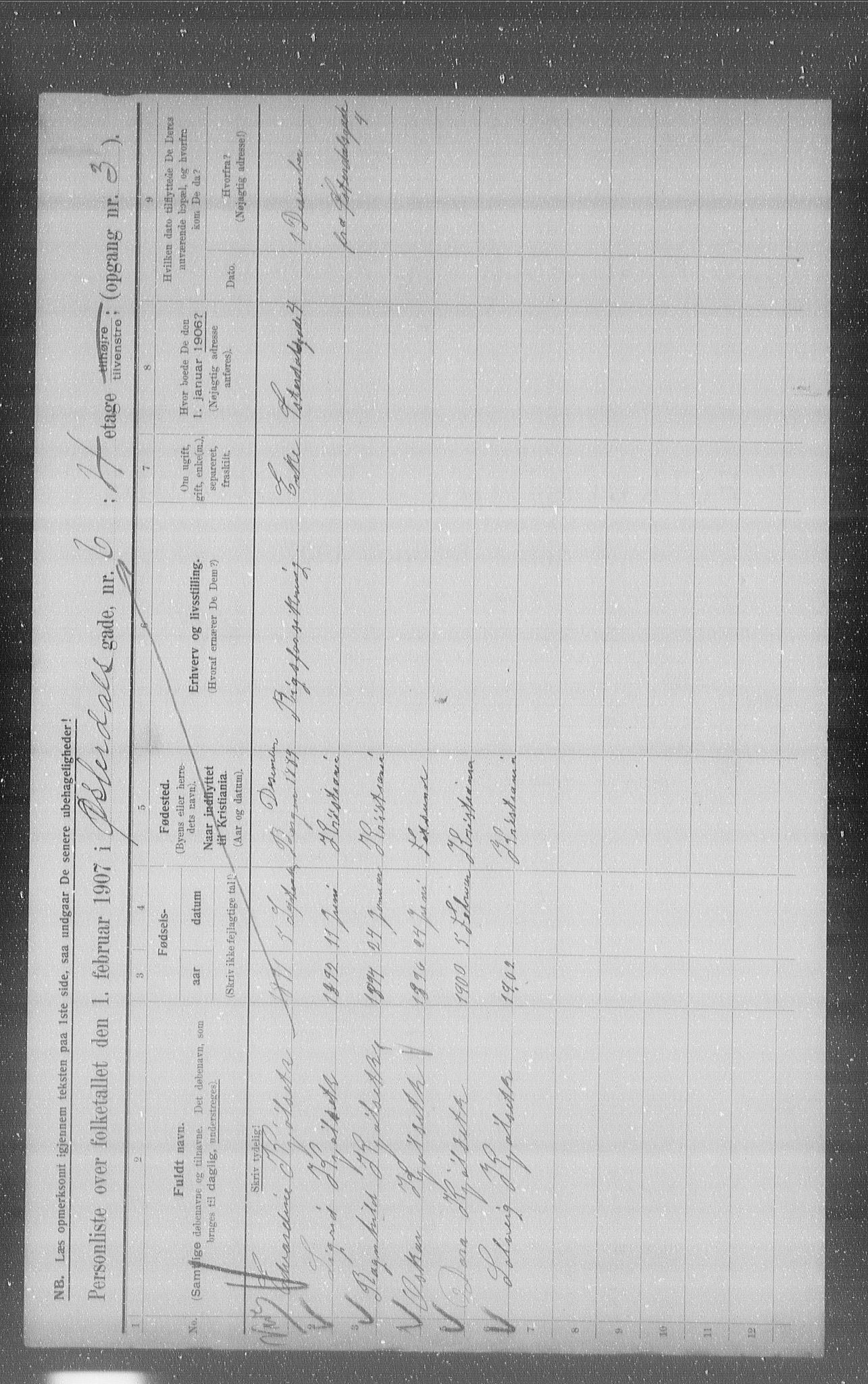 OBA, Municipal Census 1907 for Kristiania, 1907, p. 65601