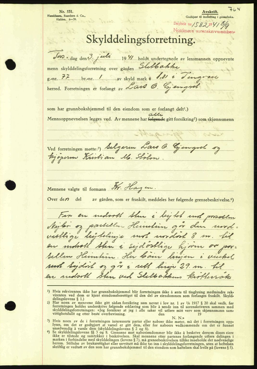 Nordmøre sorenskriveri, SAT/A-4132/1/2/2Ca: Mortgage book no. A90, 1941-1941, Diary no: : 1582/1941