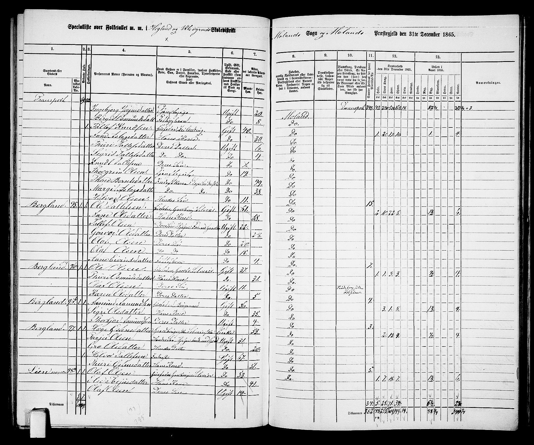 RA, 1865 census for Moland, 1865, p. 73