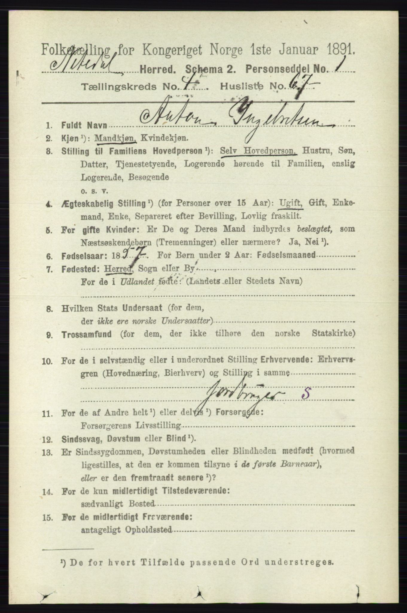 RA, 1891 census for 0233 Nittedal, 1891, p. 2061