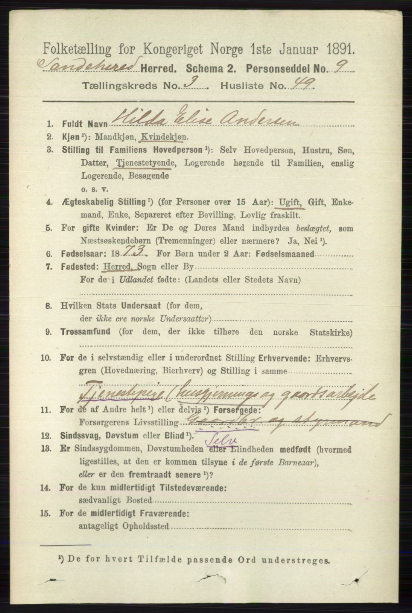 RA, 1891 census for 0724 Sandeherred, 1891, p. 2276