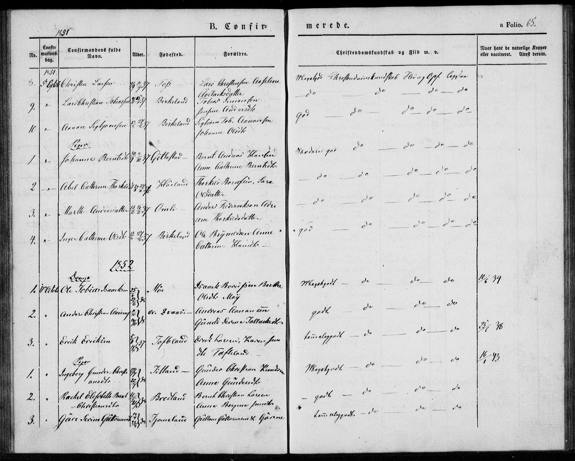 Lyngdal sokneprestkontor, AV/SAK-1111-0029/F/Fa/Fab/L0001: Parish register (official) no. A 1, 1838-1860, p. 65