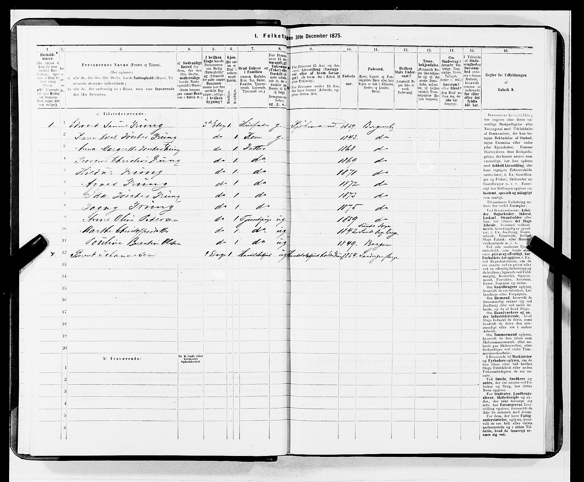 SAB, 1875 census for 1301 Bergen, 1875, p. 1175