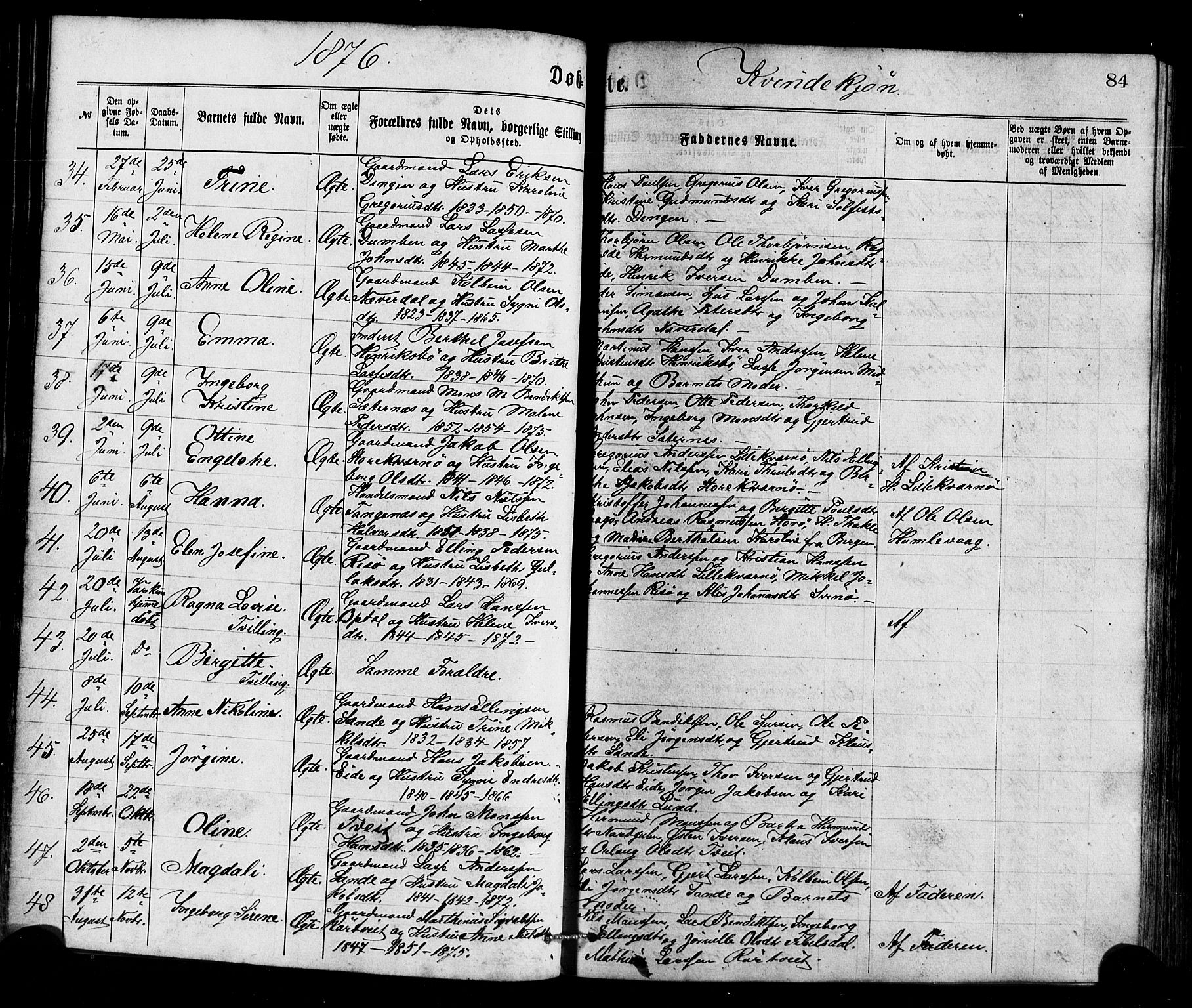 Gulen sokneprestembete, AV/SAB-A-80201/H/Haa/Haaa/L0023: Parish register (official) no. A 23, 1870-1880, p. 84