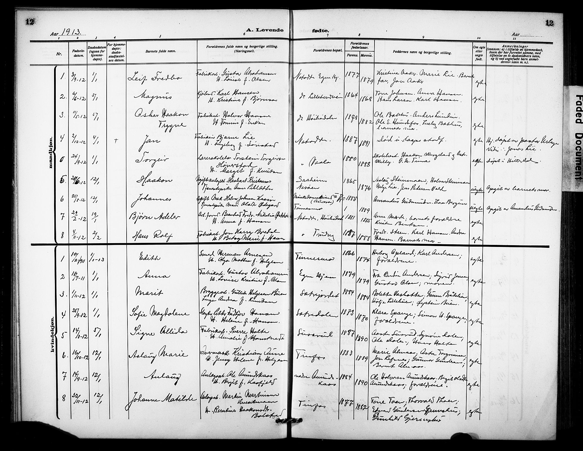 Notodden kirkebøker, SAKO/A-290/G/Ga/L0001: Parish register (copy) no. 1, 1912-1923, p. 12