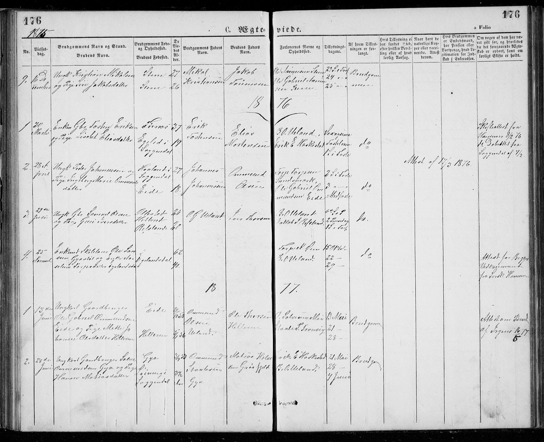 Lund sokneprestkontor, SAST/A-101809/S07/L0005: Parish register (copy) no. B 5, 1875-1889, p. 176