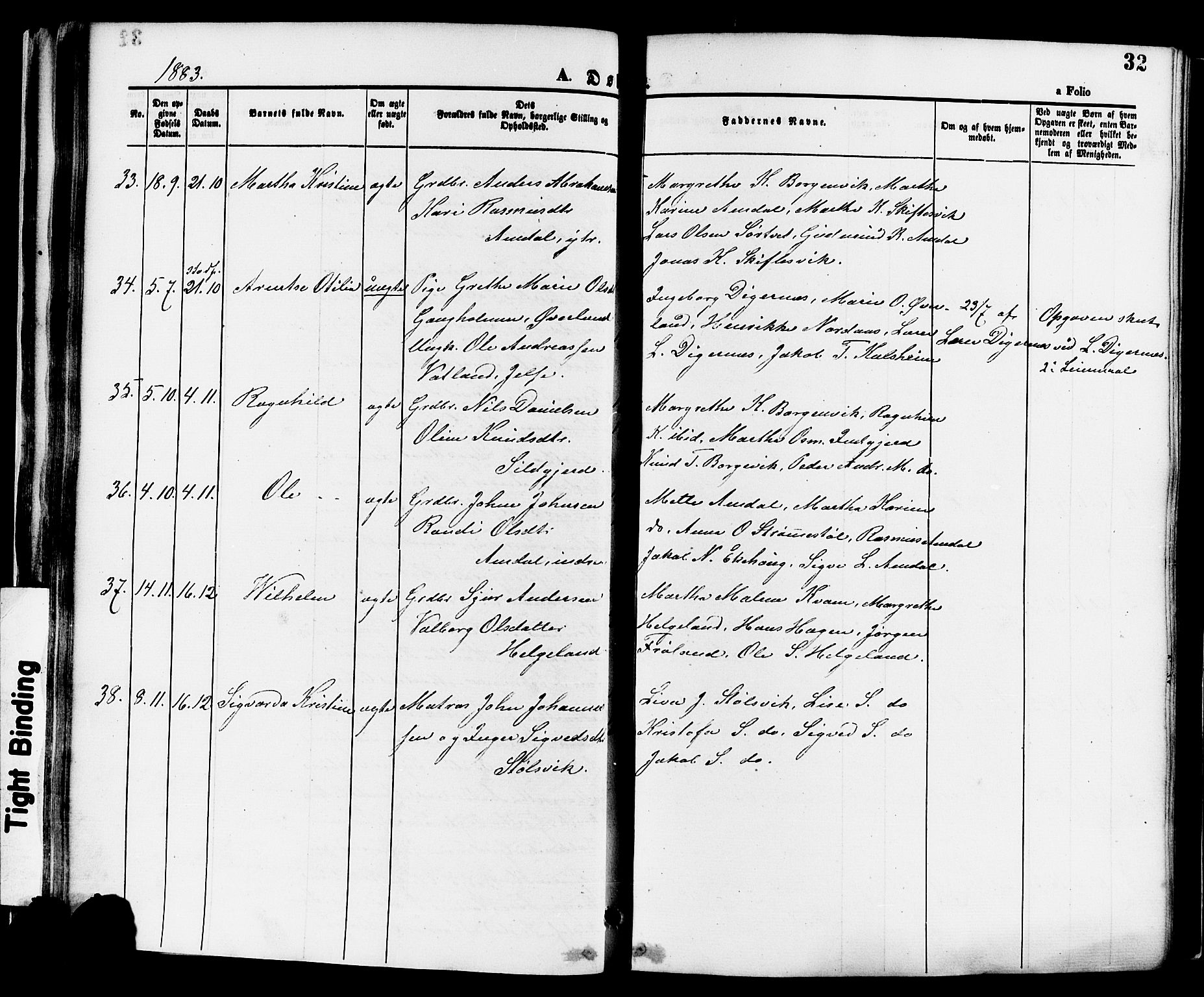 Nedstrand sokneprestkontor, SAST/A-101841/01/IV: Parish register (official) no. A 11, 1877-1887, p. 32
