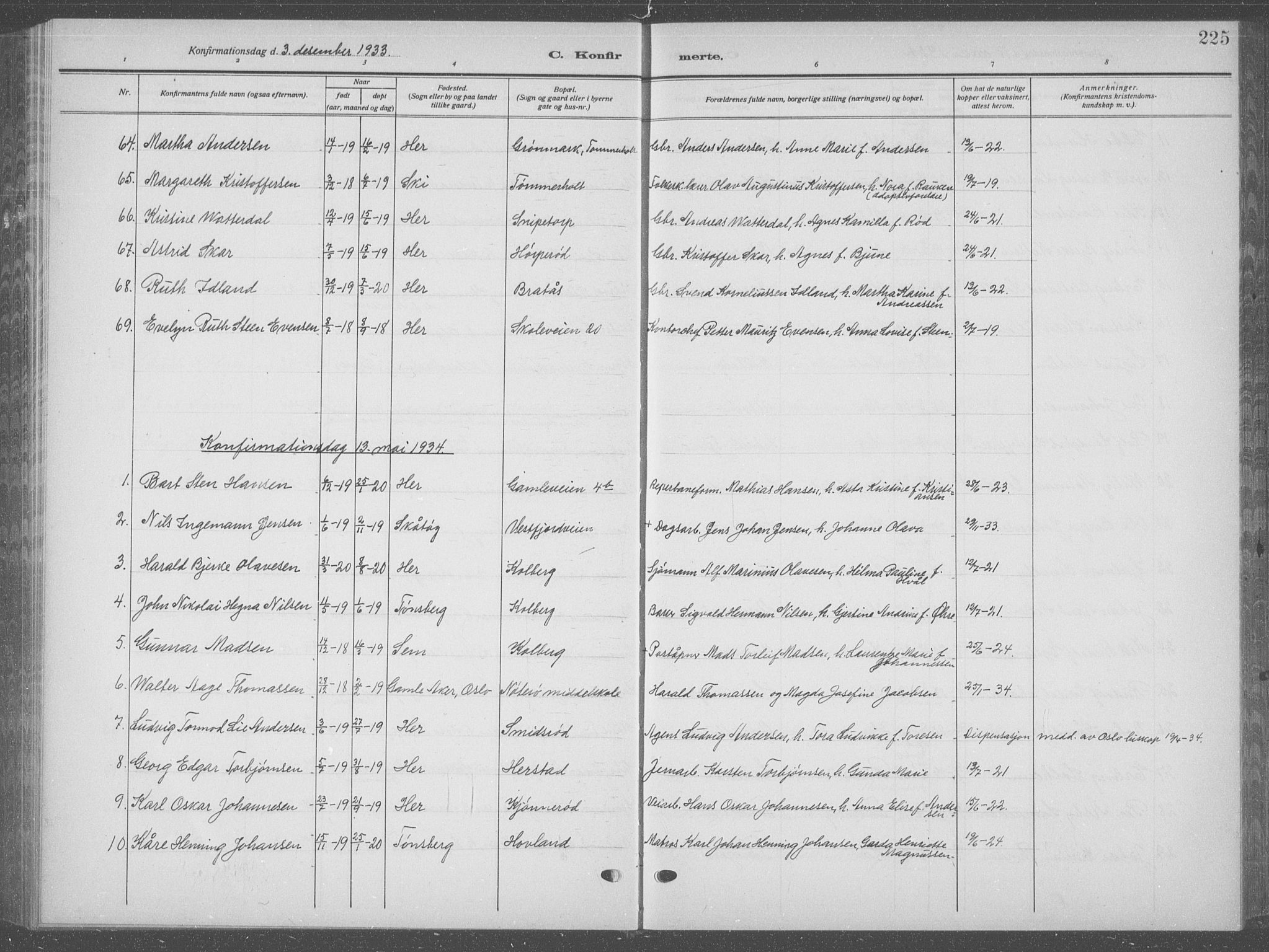 Nøtterøy kirkebøker, AV/SAKO-A-354/G/Ga/L0006: Parish register (copy) no. I 6, 1925-1939, p. 225