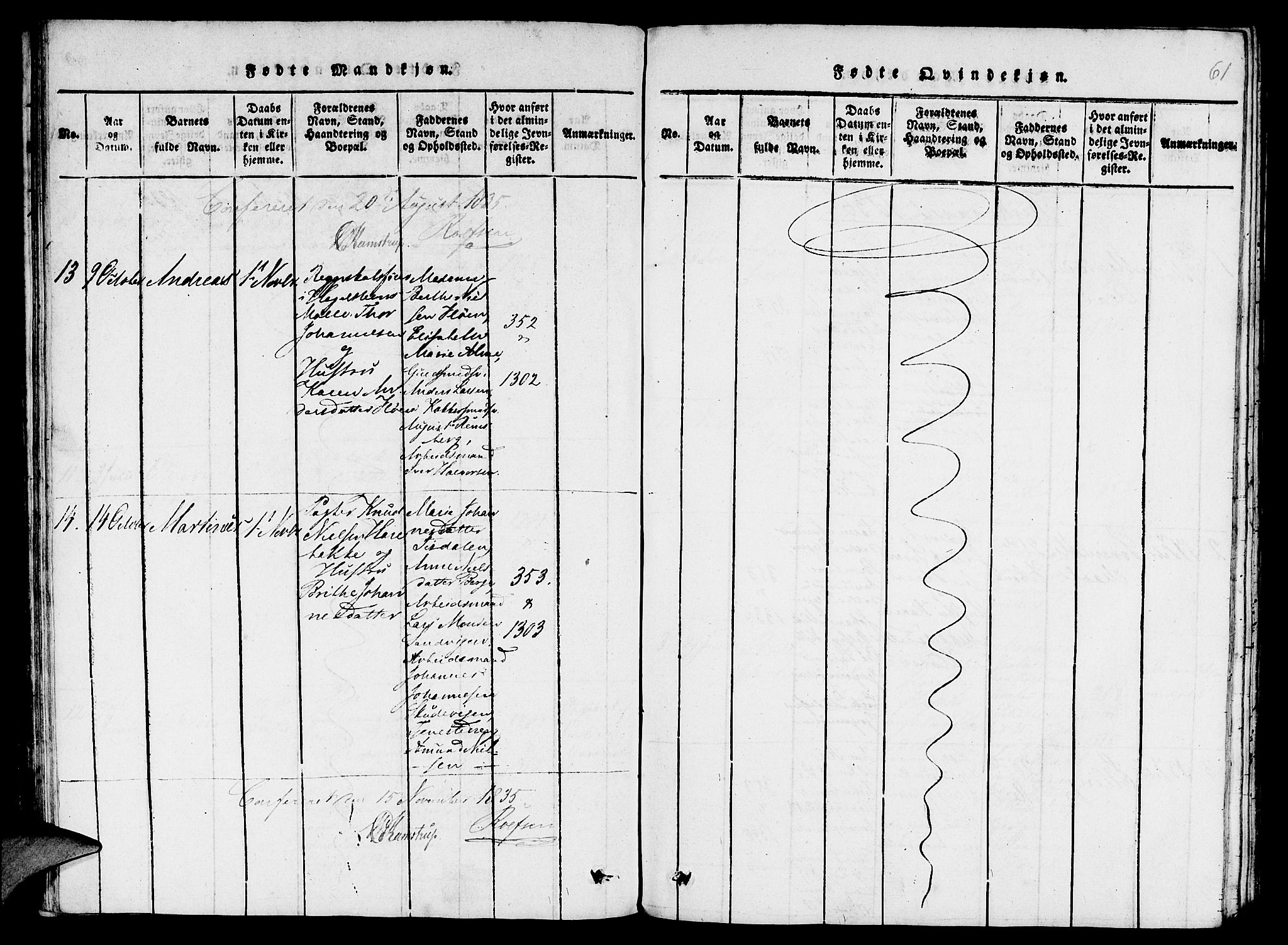 St. Jørgens hospital og Årstad sokneprestembete, AV/SAB-A-99934: Parish register (copy) no. A 1, 1816-1843, p. 61