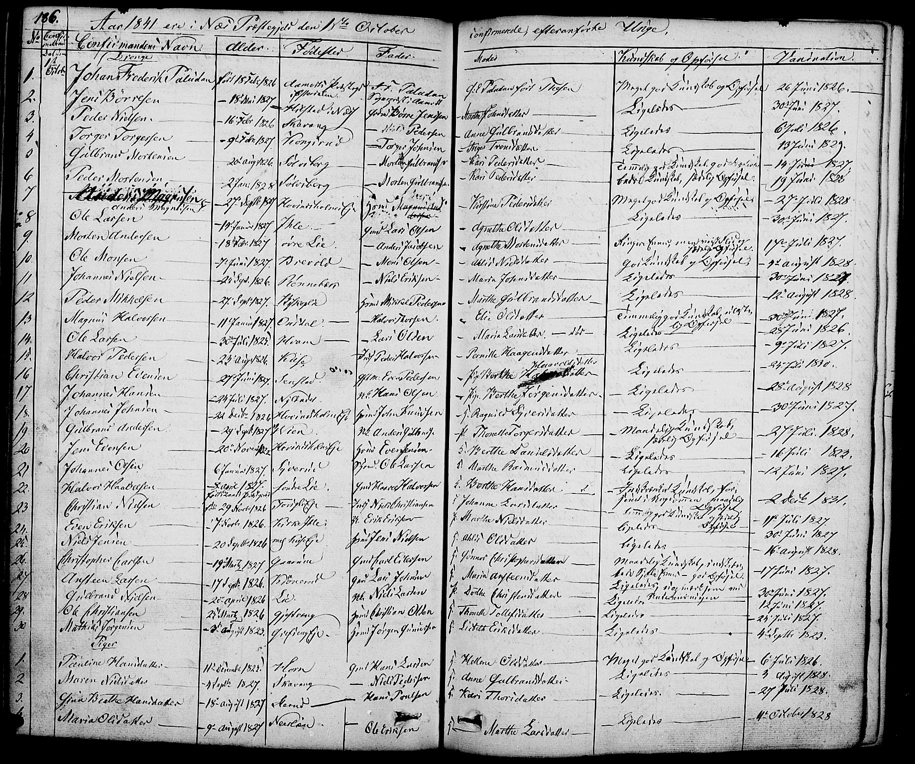 Nes prestekontor, Hedmark, SAH/PREST-020/K/Ka/L0003: Parish register (official) no. 3, 1827-1851, p. 186