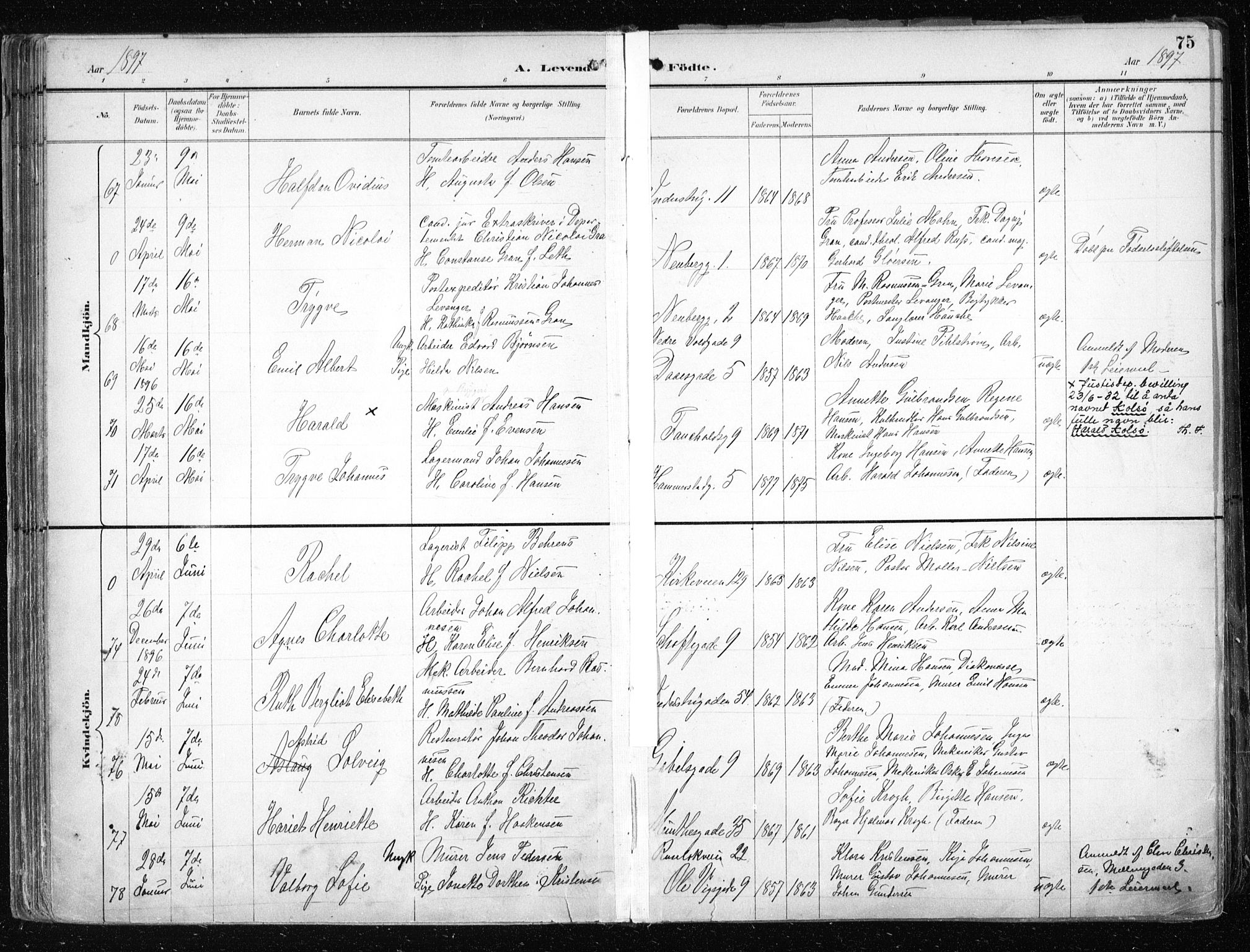 Uranienborg prestekontor Kirkebøker, SAO/A-10877/F/Fa/L0005: Parish register (official) no. 5, 1895-1907, p. 75