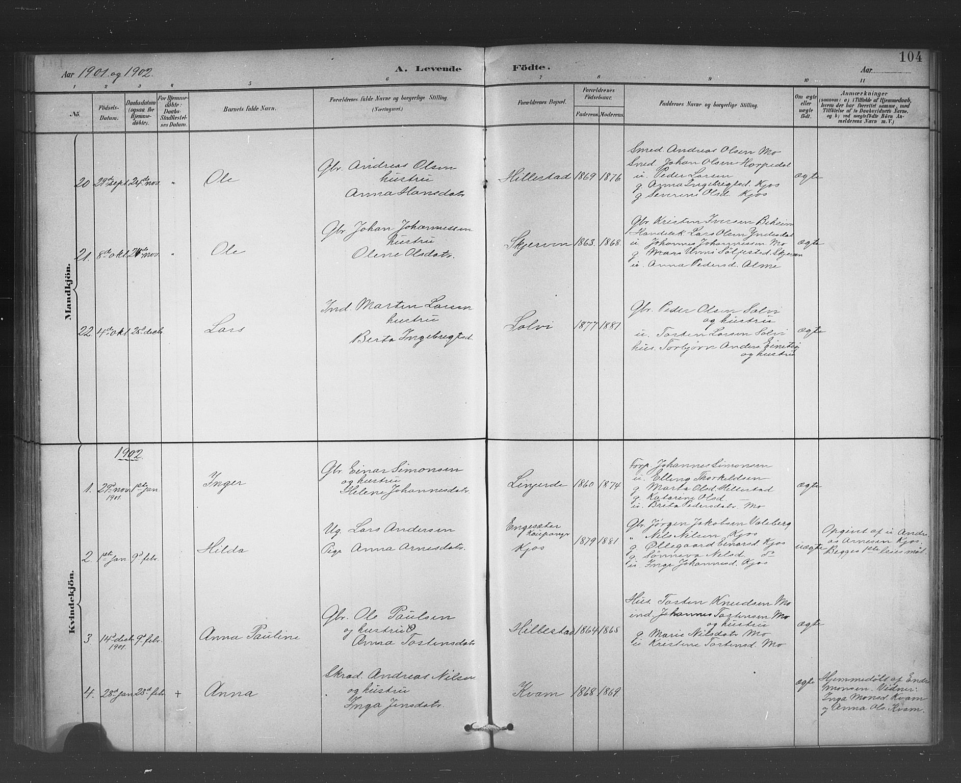 Hafslo sokneprestembete, AV/SAB-A-80301/H/Hab/Habb/L0001: Parish register (copy) no. B 1, 1882-1908, p. 104