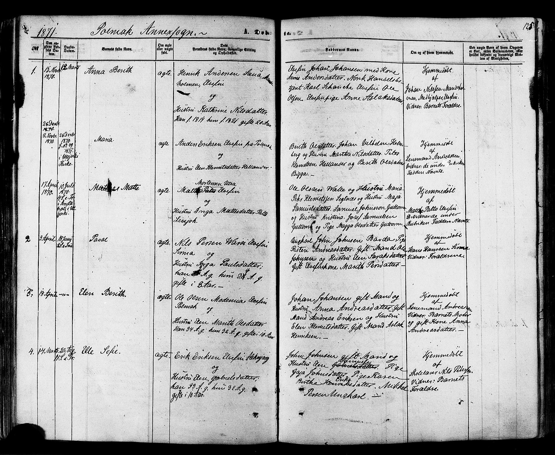 Nesseby sokneprestkontor, AV/SATØ-S-1330/H/Ha/L0003kirke: Parish register (official) no. 3 /2, 1866-1876, p. 125