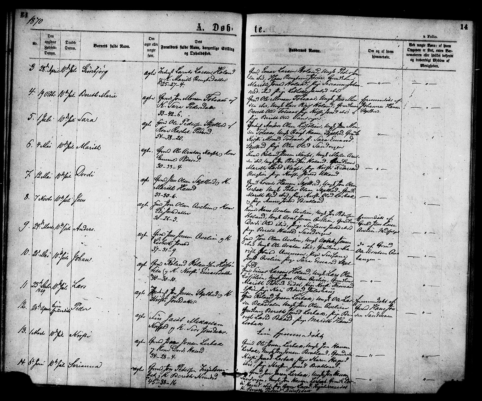 Ministerialprotokoller, klokkerbøker og fødselsregistre - Nord-Trøndelag, SAT/A-1458/755/L0493: Parish register (official) no. 755A02, 1865-1881, p. 14
