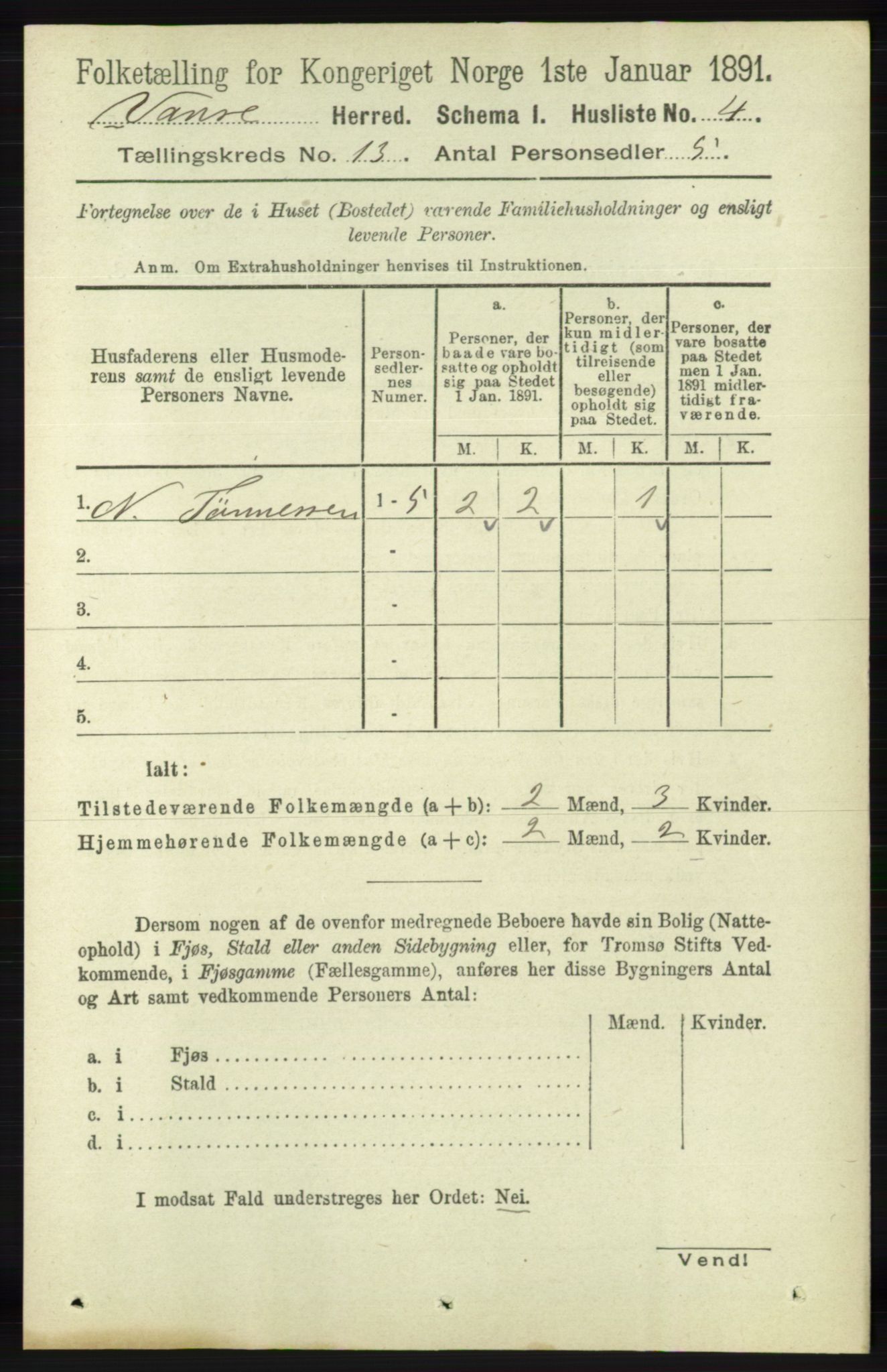 RA, 1891 census for 1041 Vanse, 1891, p. 7461