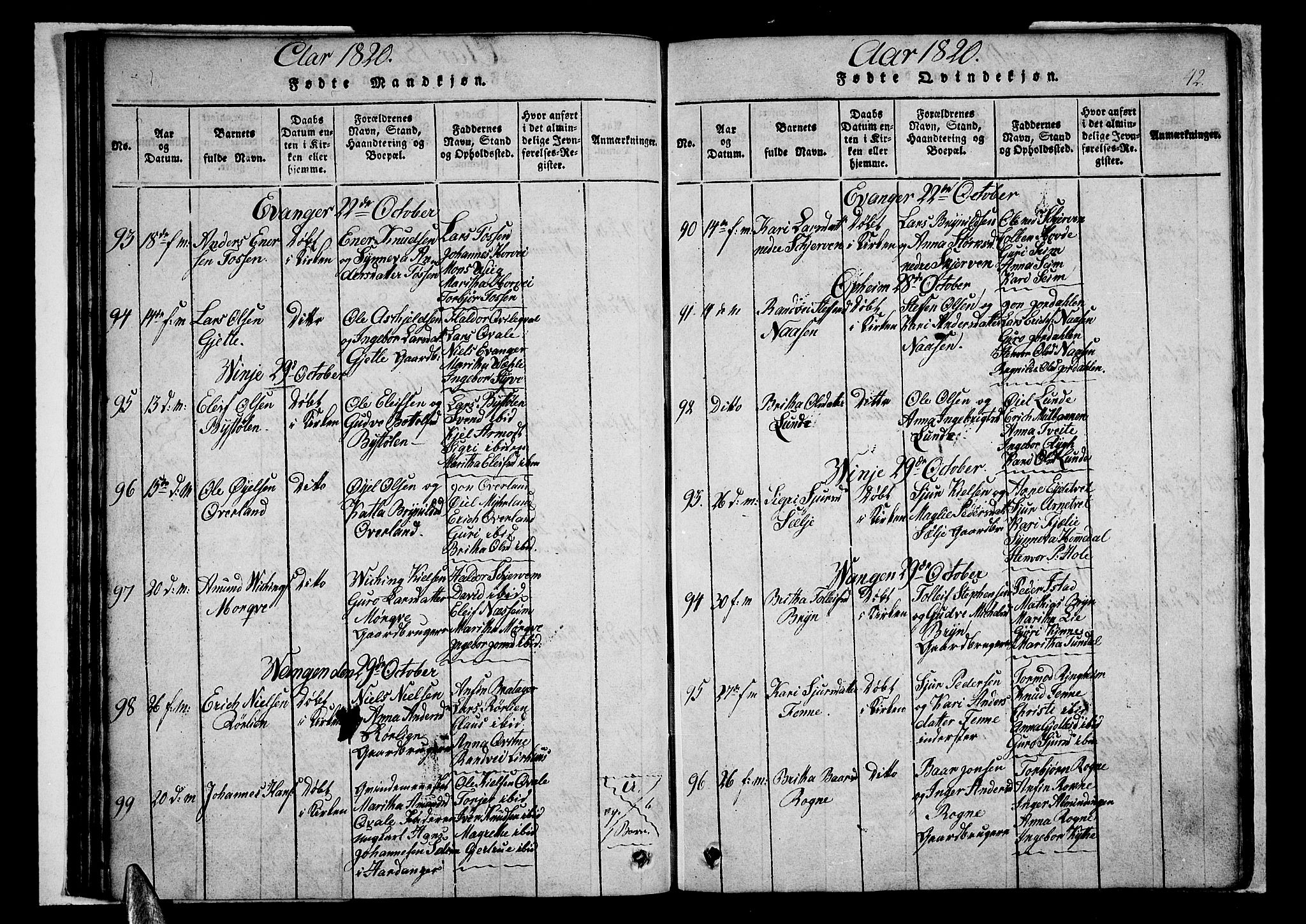 Voss sokneprestembete, AV/SAB-A-79001/H/Haa: Parish register (official) no. A 11, 1816-1827, p. 42