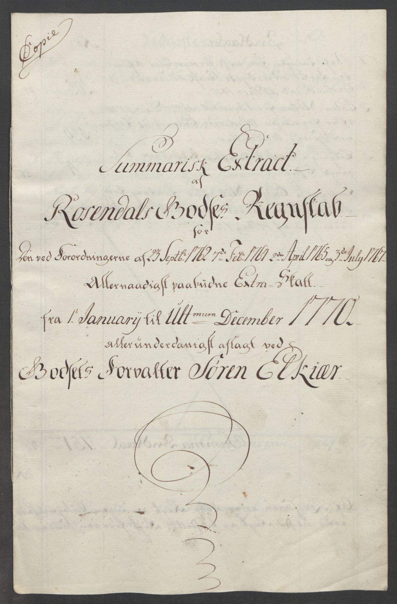 Rentekammeret inntil 1814, Reviderte regnskaper, Fogderegnskap, AV/RA-EA-4092/R49/L3157: Ekstraskatten Rosendal Baroni, 1762-1772, p. 285