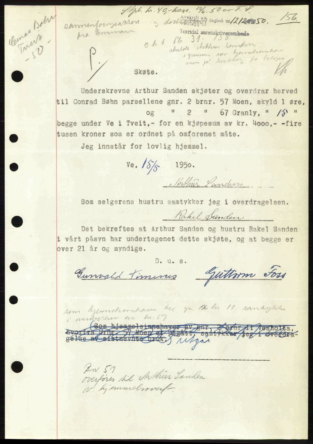 Torridal sorenskriveri, AV/SAK-1221-0012/G/Gb/Gba/L0079: Mortgage book no. 69A, 1950-1950, Diary no: : 1212/1950