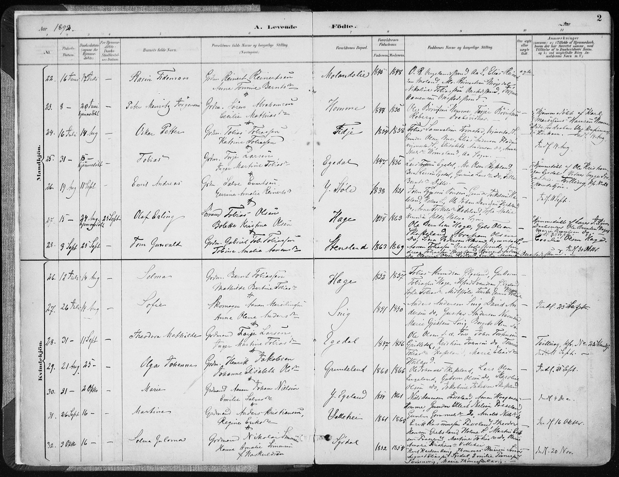 Sør-Audnedal sokneprestkontor, AV/SAK-1111-0039/F/Fa/Fab/L0010: Parish register (official) no. A 10, 1892-1913, p. 2