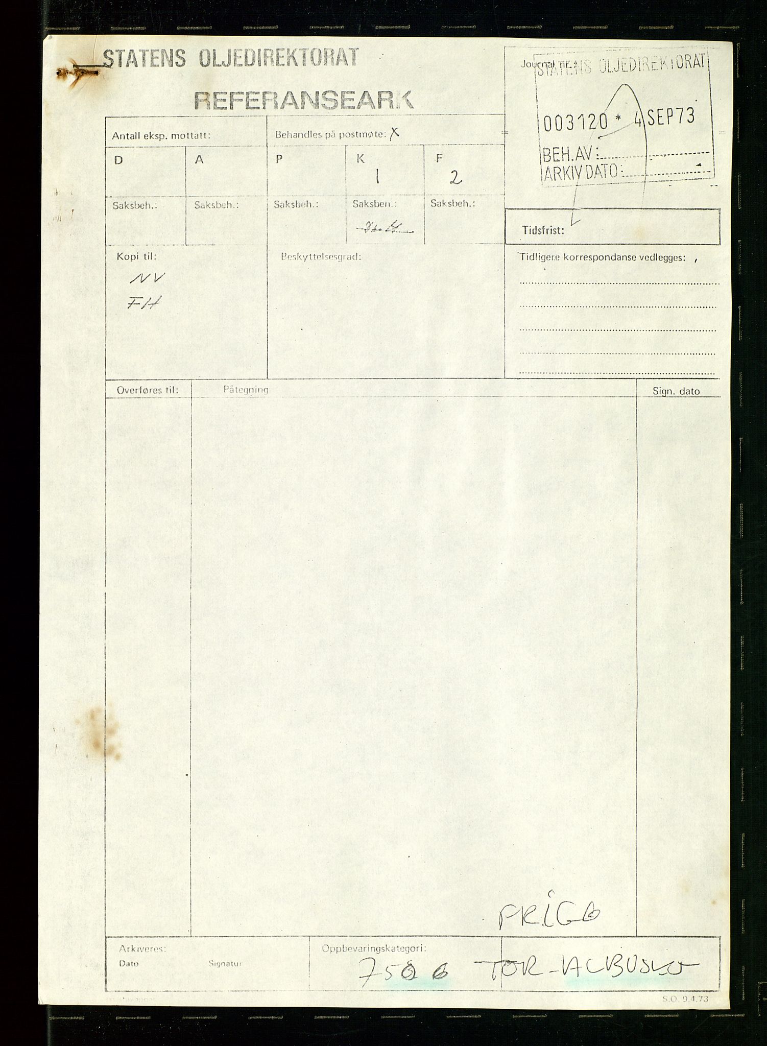 Oljedirektoratet, SAST/A-101366/Da/L0033: Sakarkiv: Albuskjell - Ekofisk, 1973