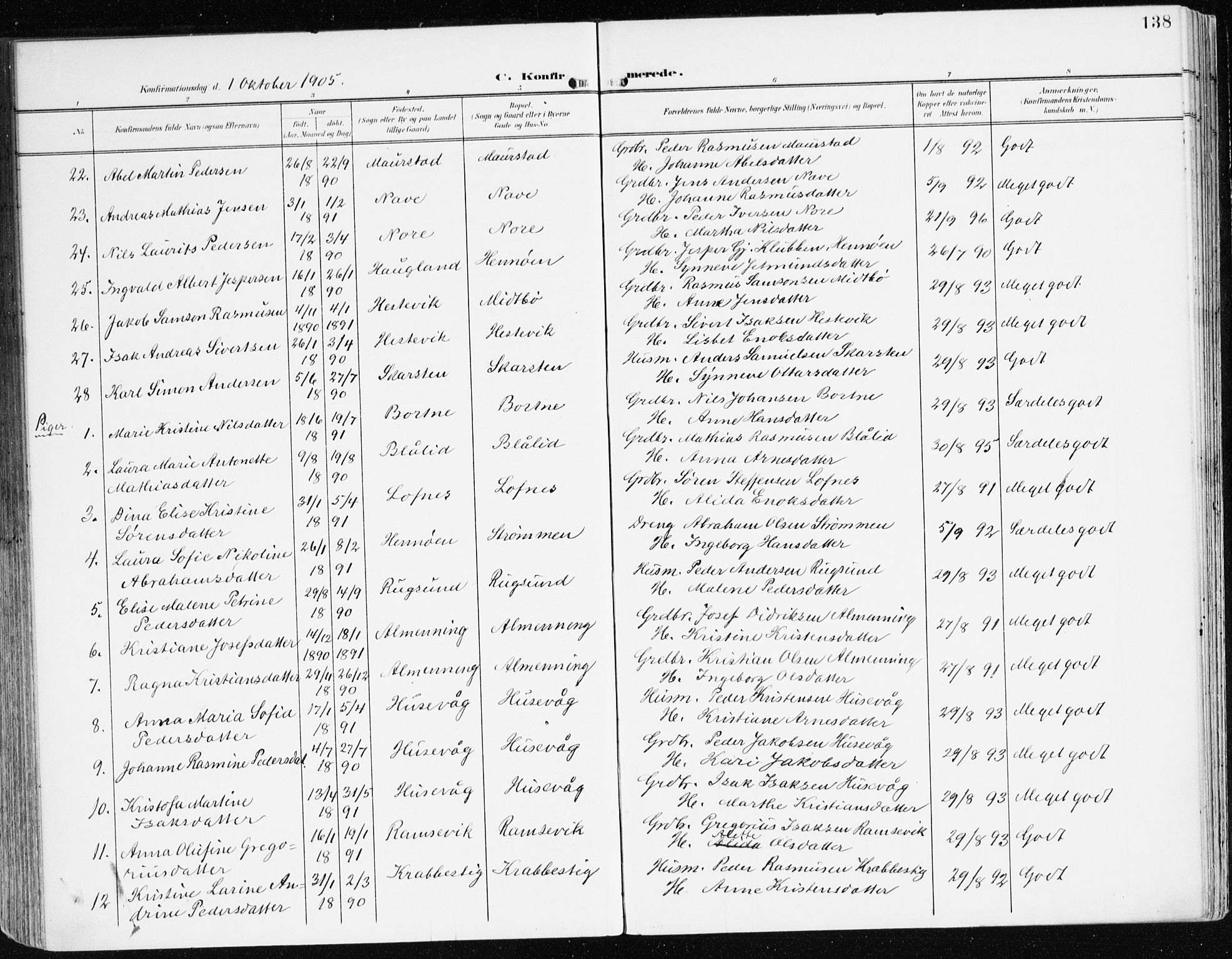 Davik sokneprestembete, AV/SAB-A-79701/H/Haa/Haad/L0002: Parish register (official) no. D 2, 1901-1930, p. 138