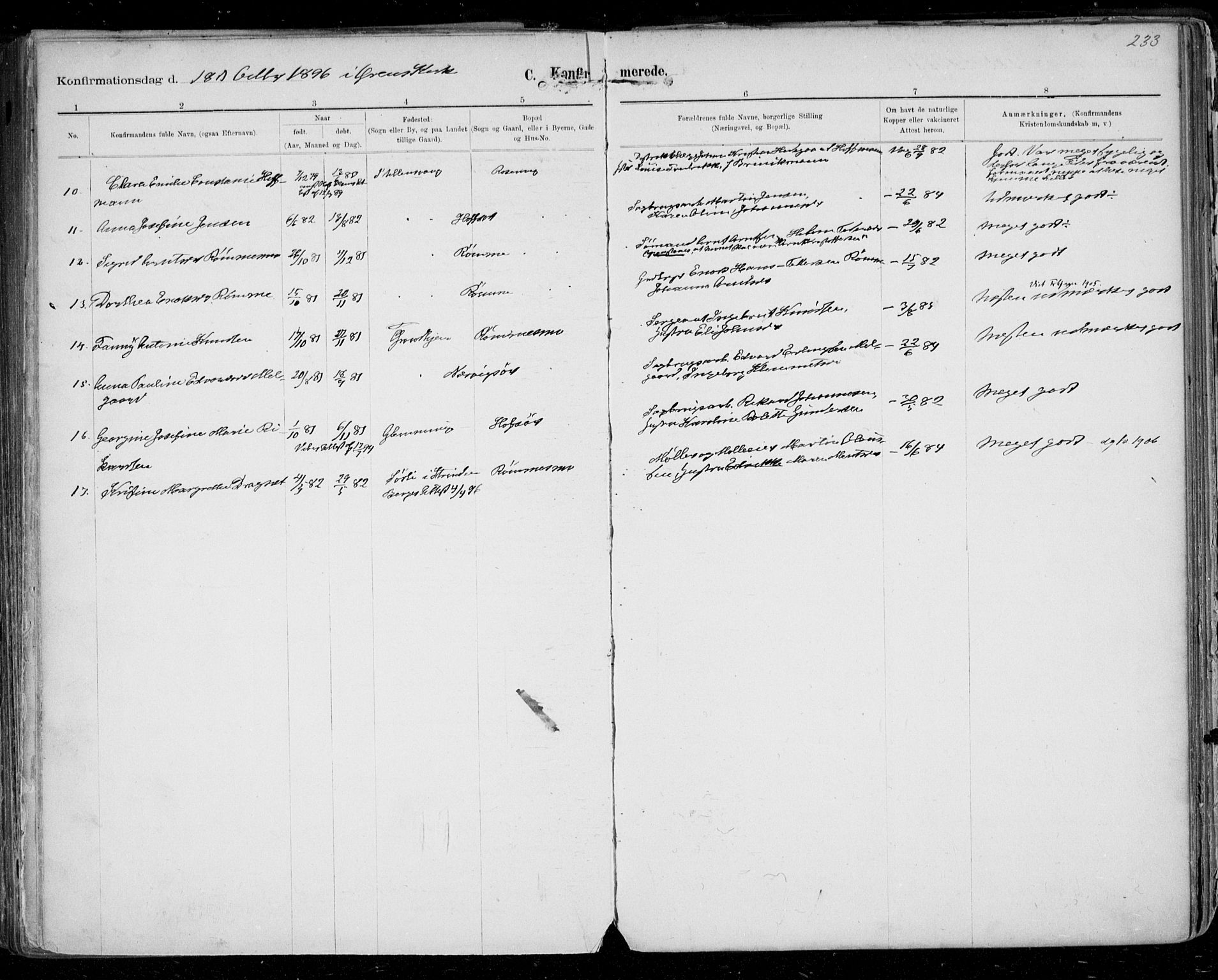 Ministerialprotokoller, klokkerbøker og fødselsregistre - Sør-Trøndelag, SAT/A-1456/668/L0811: Parish register (official) no. 668A11, 1894-1913, p. 233