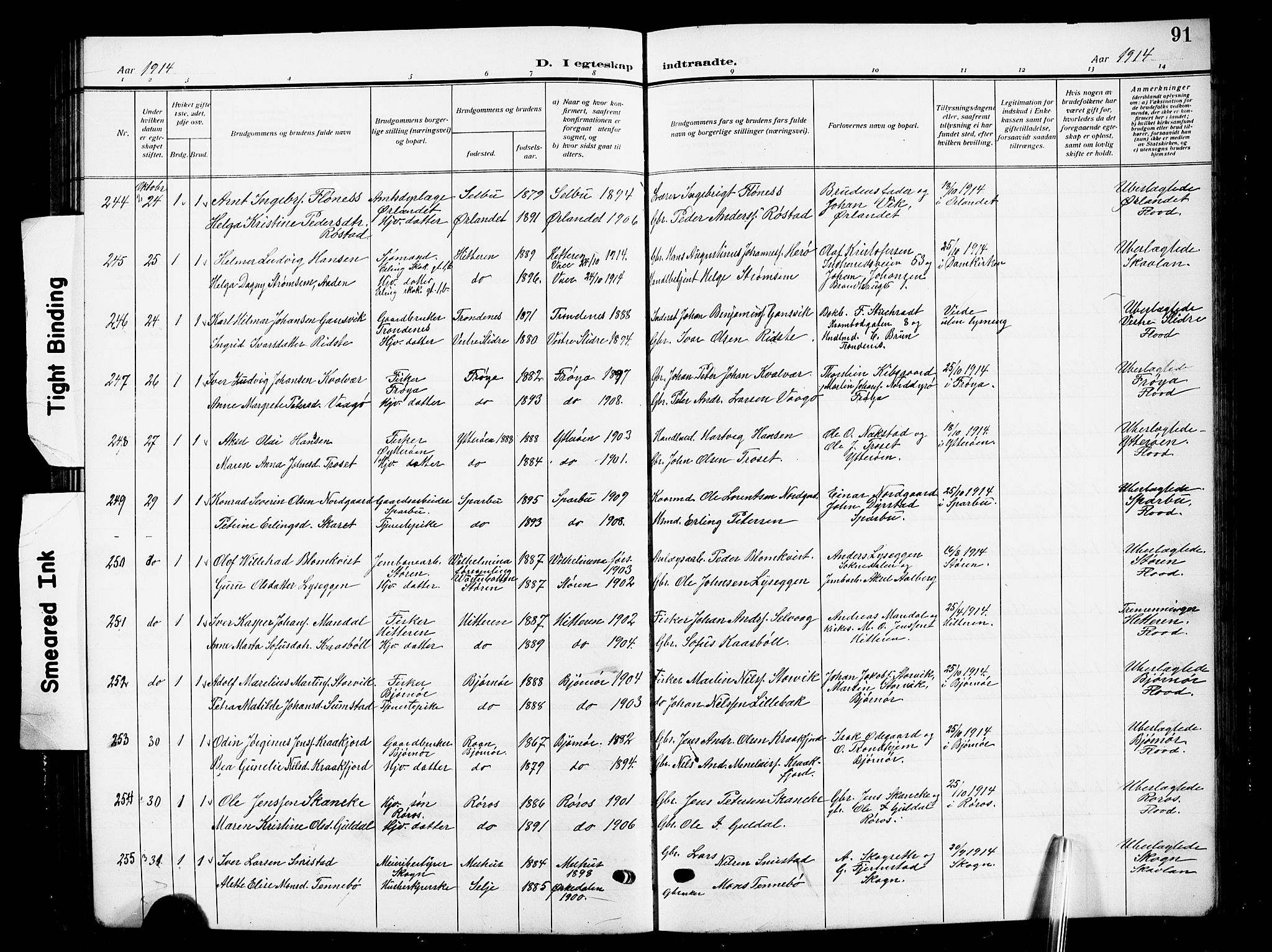 Ministerialprotokoller, klokkerbøker og fødselsregistre - Sør-Trøndelag, SAT/A-1456/601/L0097: Parish register (copy) no. 601C15, 1911-1921, p. 91