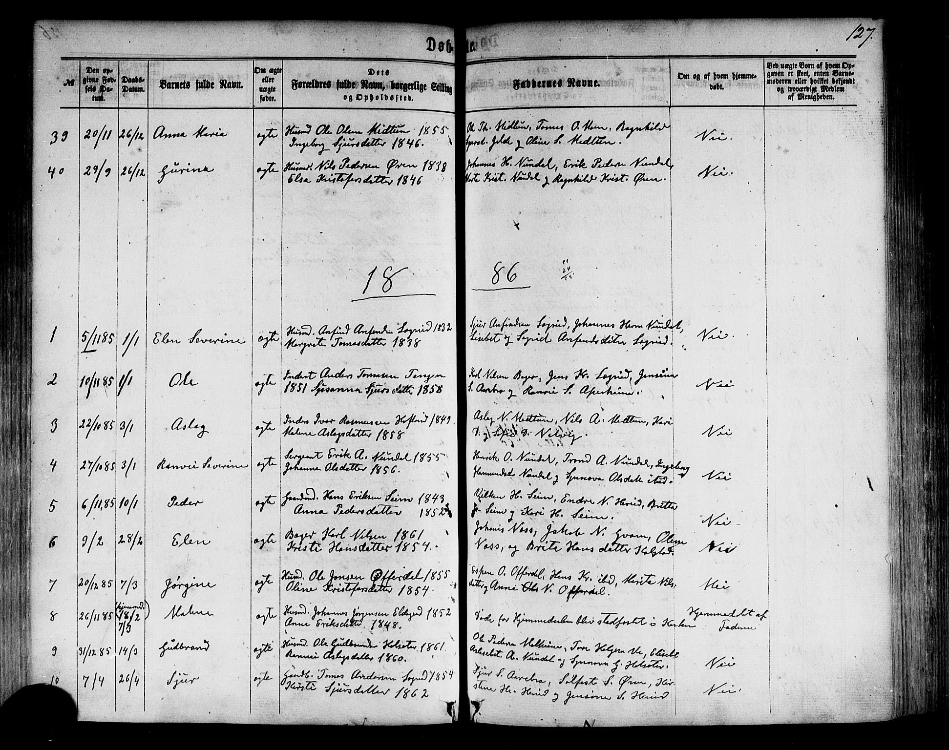 Årdal sokneprestembete, SAB/A-81701: Parish register (official) no. A 3, 1863-1886, p. 127