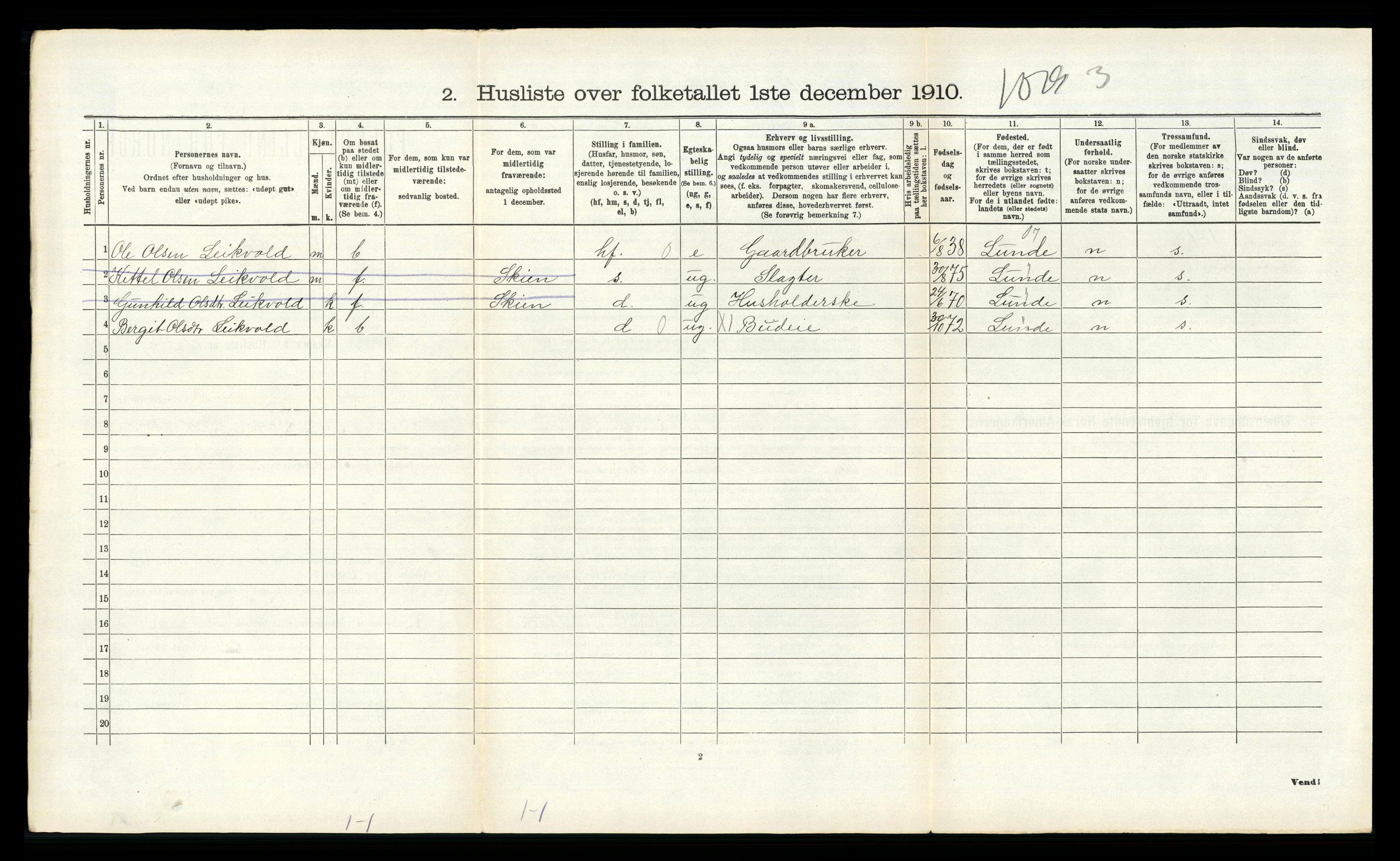 RA, 1910 census for Solum, 1910, p. 2302