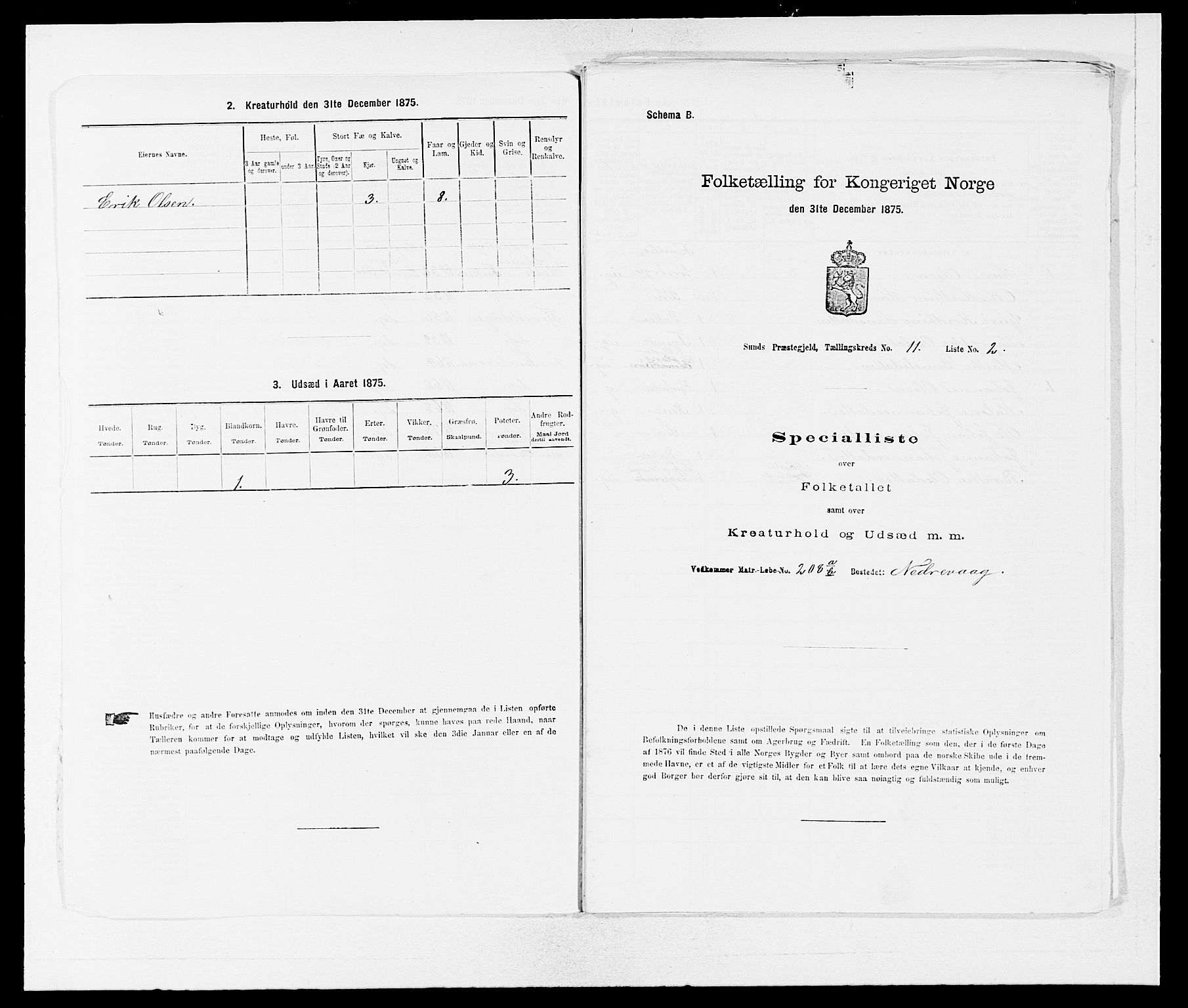 SAB, 1875 census for 1245P Sund, 1875, p. 1229