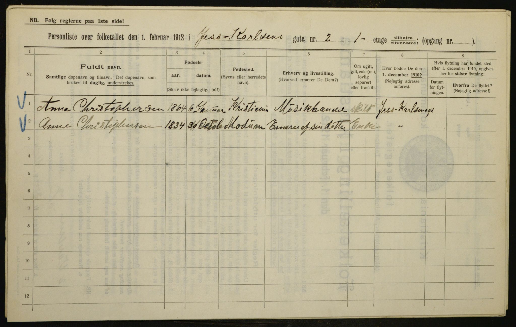 OBA, Municipal Census 1912 for Kristiania, 1912, p. 47282