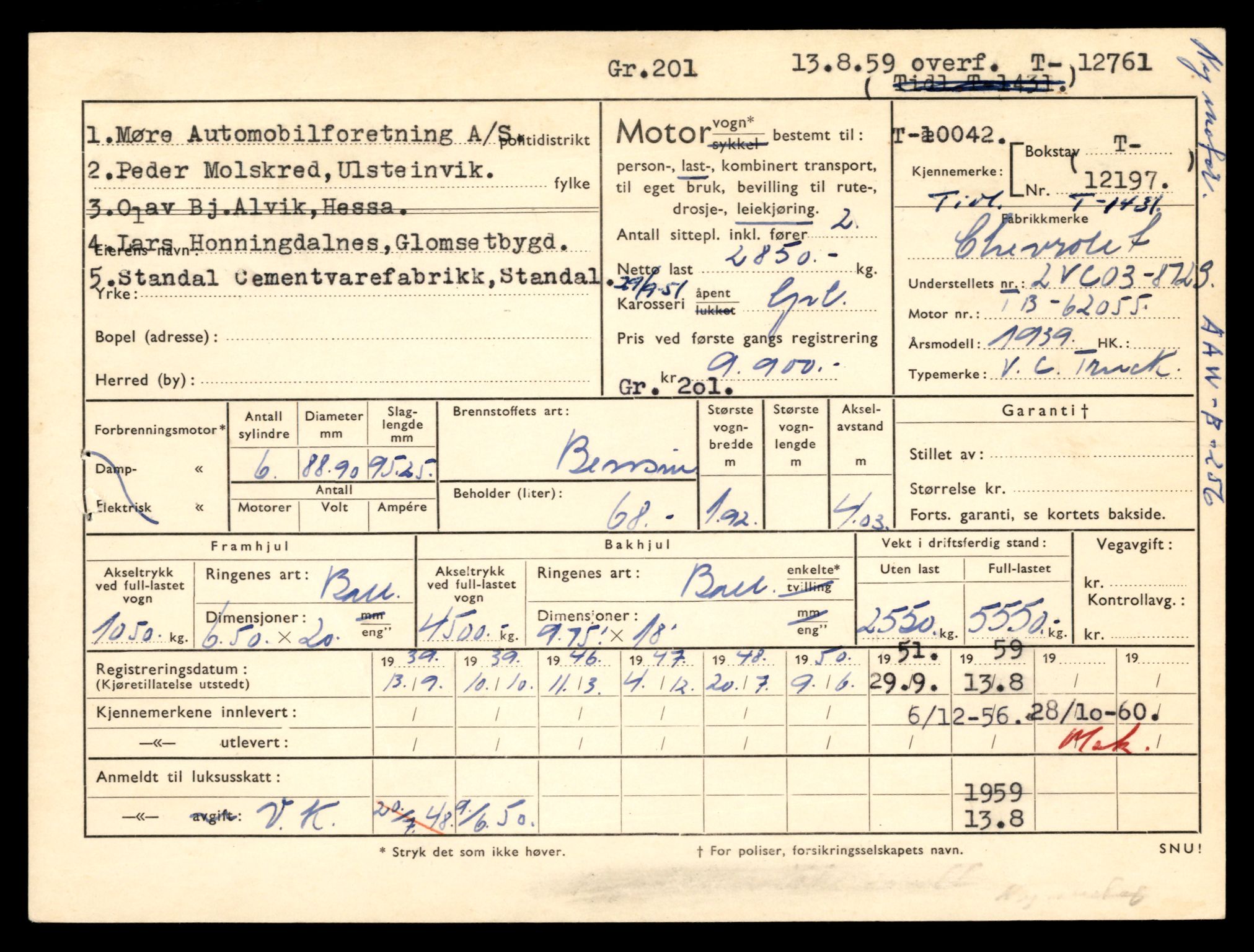 Møre og Romsdal vegkontor - Ålesund trafikkstasjon, AV/SAT-A-4099/F/Fe/L0035: Registreringskort for kjøretøy T 12653 - T 12829, 1927-1998, p. 2574