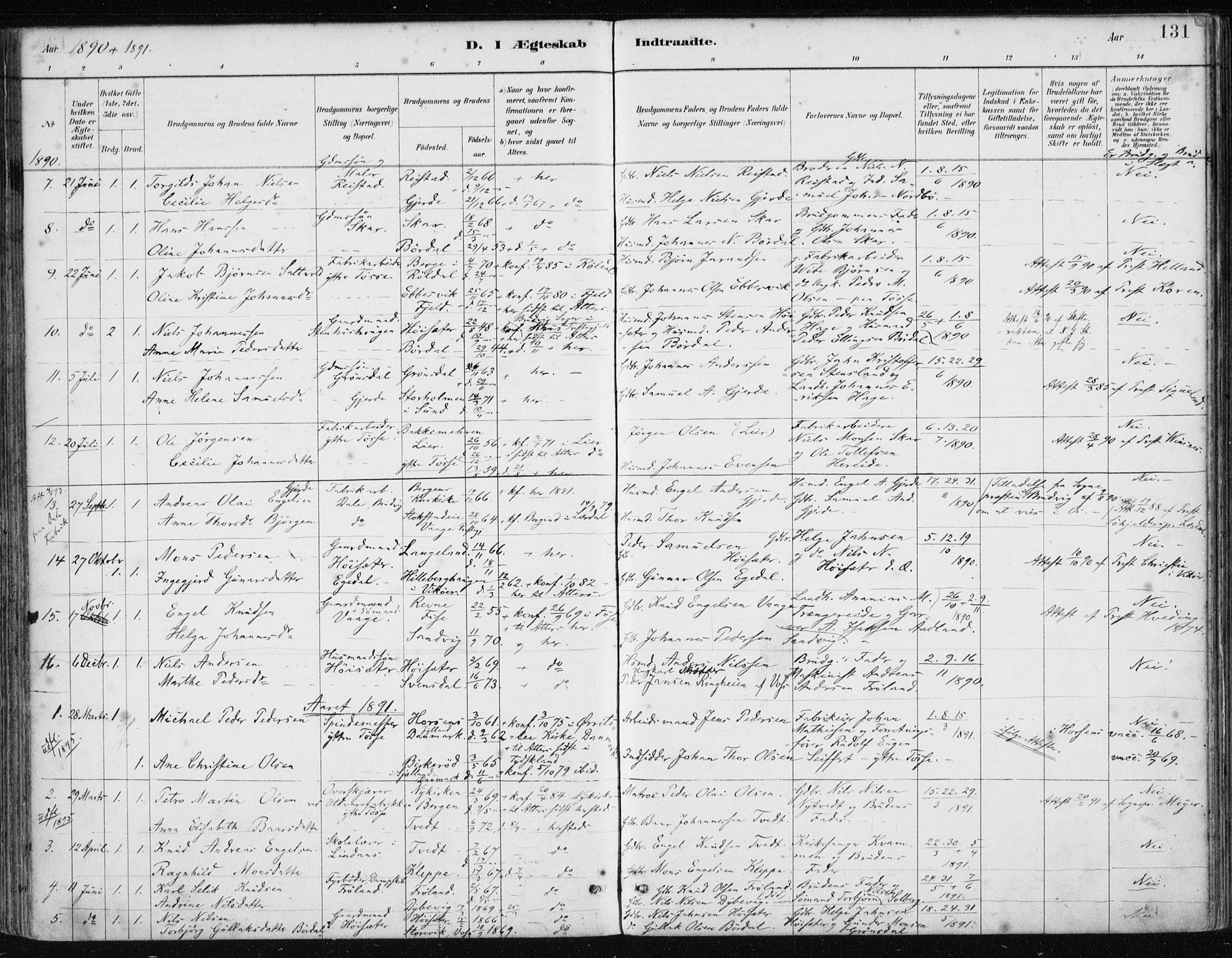 Samnanger Sokneprestembete, SAB/A-77501/H/Haa: Parish register (official) no. A 1, 1885-1901, p. 131
