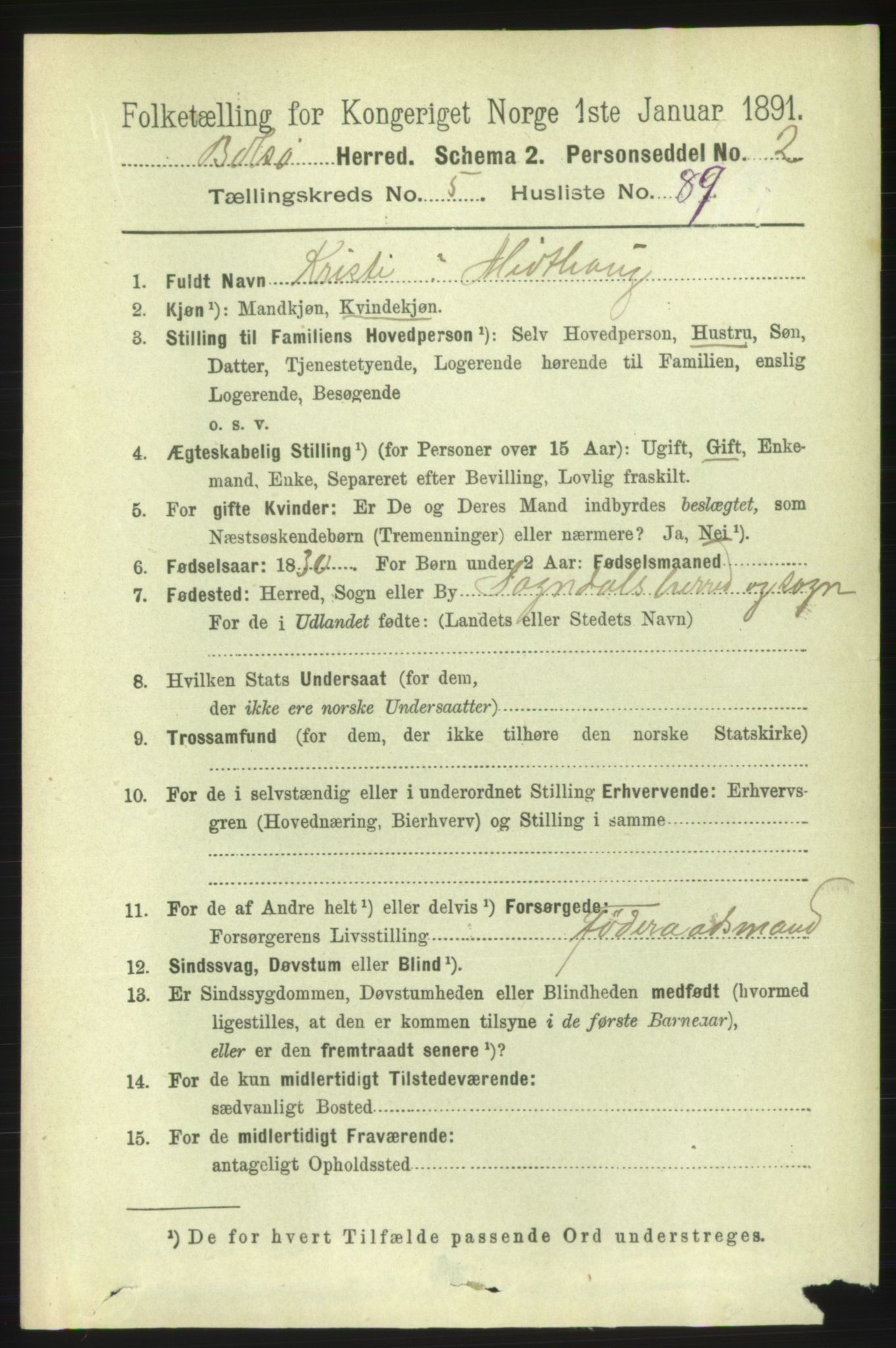 RA, 1891 census for 1544 Bolsøy, 1891, p. 3689