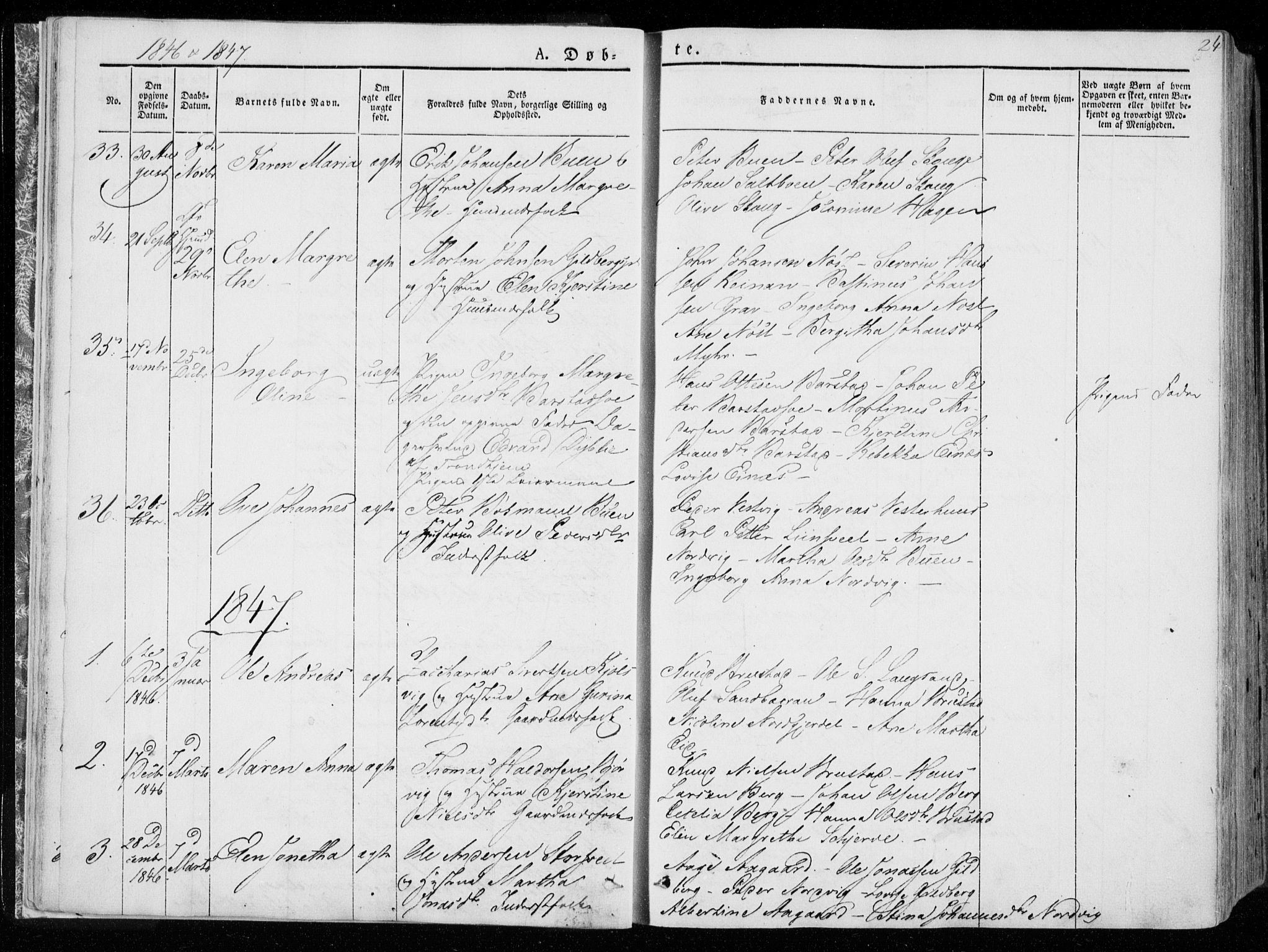 Ministerialprotokoller, klokkerbøker og fødselsregistre - Nord-Trøndelag, SAT/A-1458/722/L0218: Parish register (official) no. 722A05, 1843-1868, p. 24