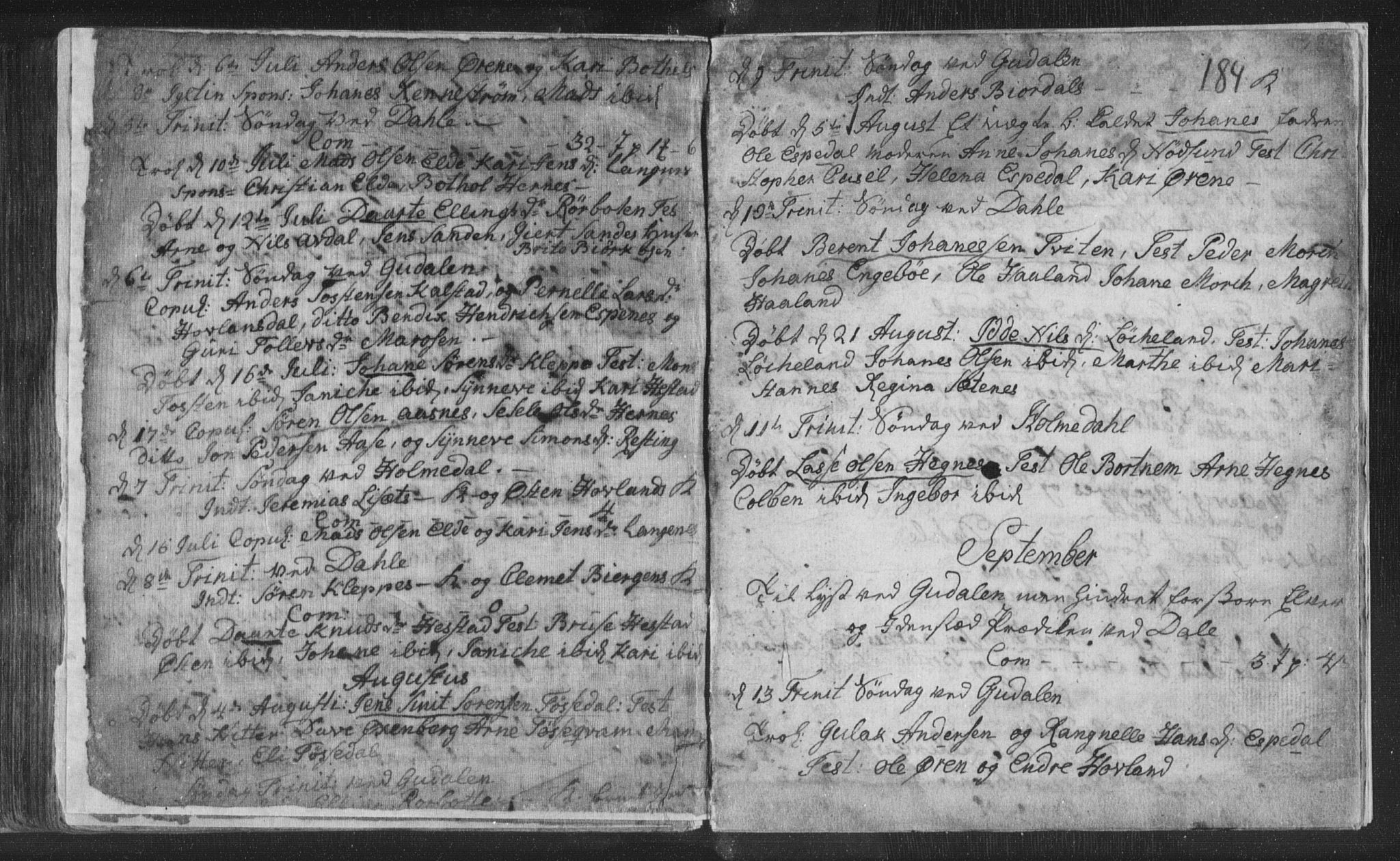 Fjaler sokneprestembete, SAB/A-79801/H/Haa/Haaa/L0002: Parish register (official) no. A 2, 1779-1798, p. 184