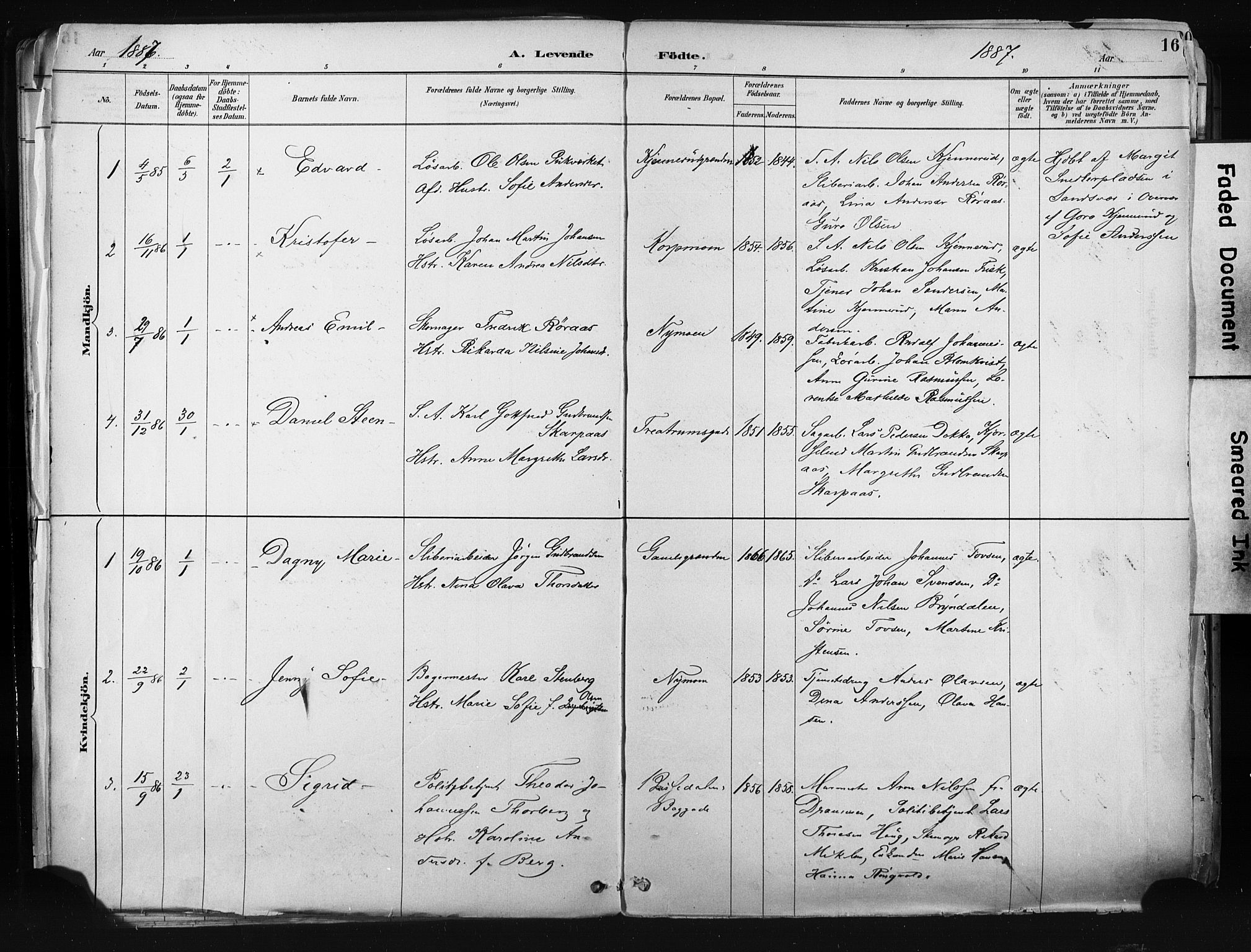 Kongsberg kirkebøker, AV/SAKO-A-22/F/Fb/L0002: Parish register (official) no. II 2, 1886-1896, p. 16