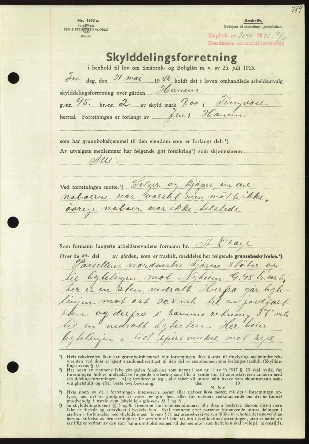 Nordmøre sorenskriveri, AV/SAT-A-4132/1/2/2Ca: Mortgage book no. A109, 1948-1948, Diary no: : 3098/1948