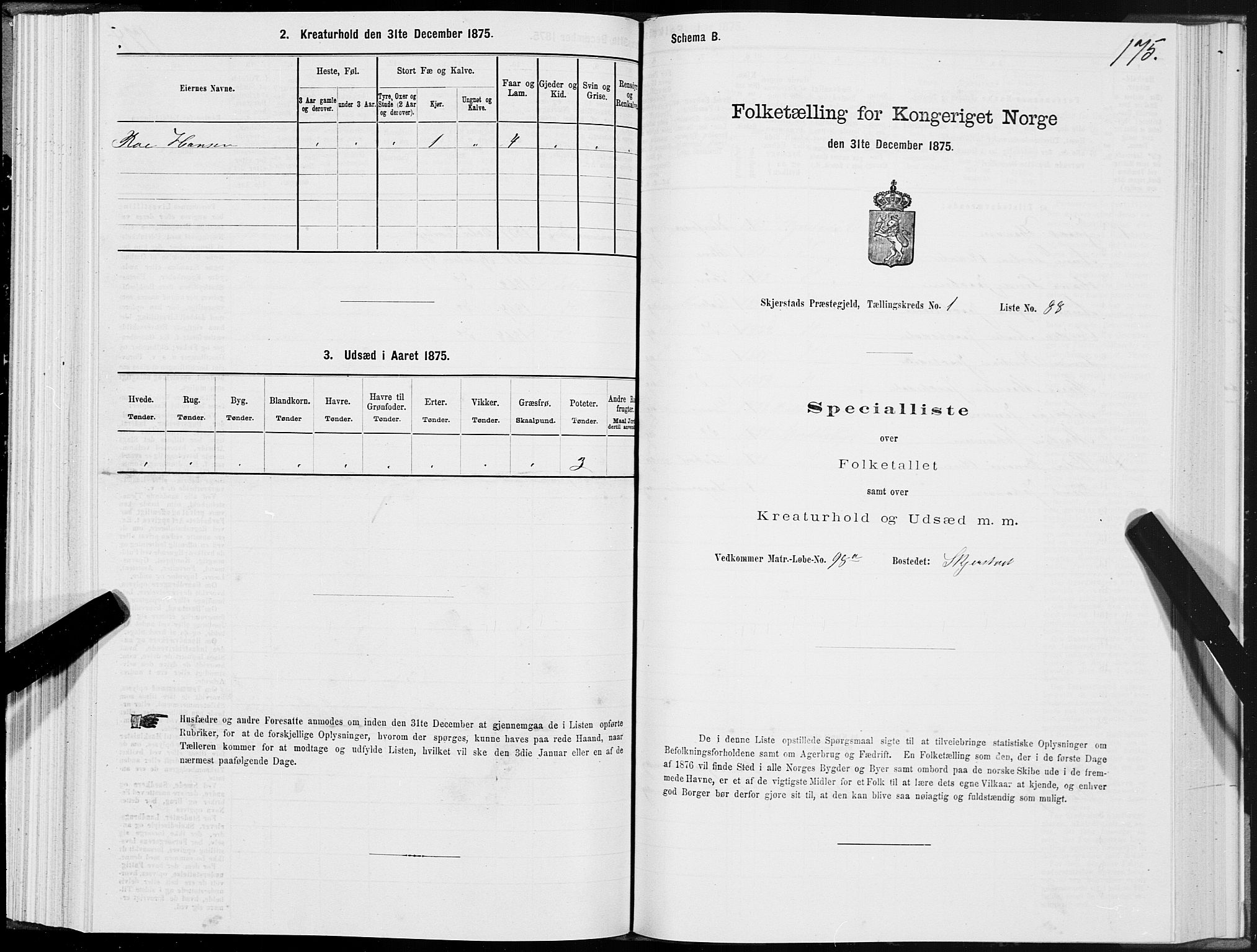 SAT, 1875 census for 1842P Skjerstad, 1875, p. 1175