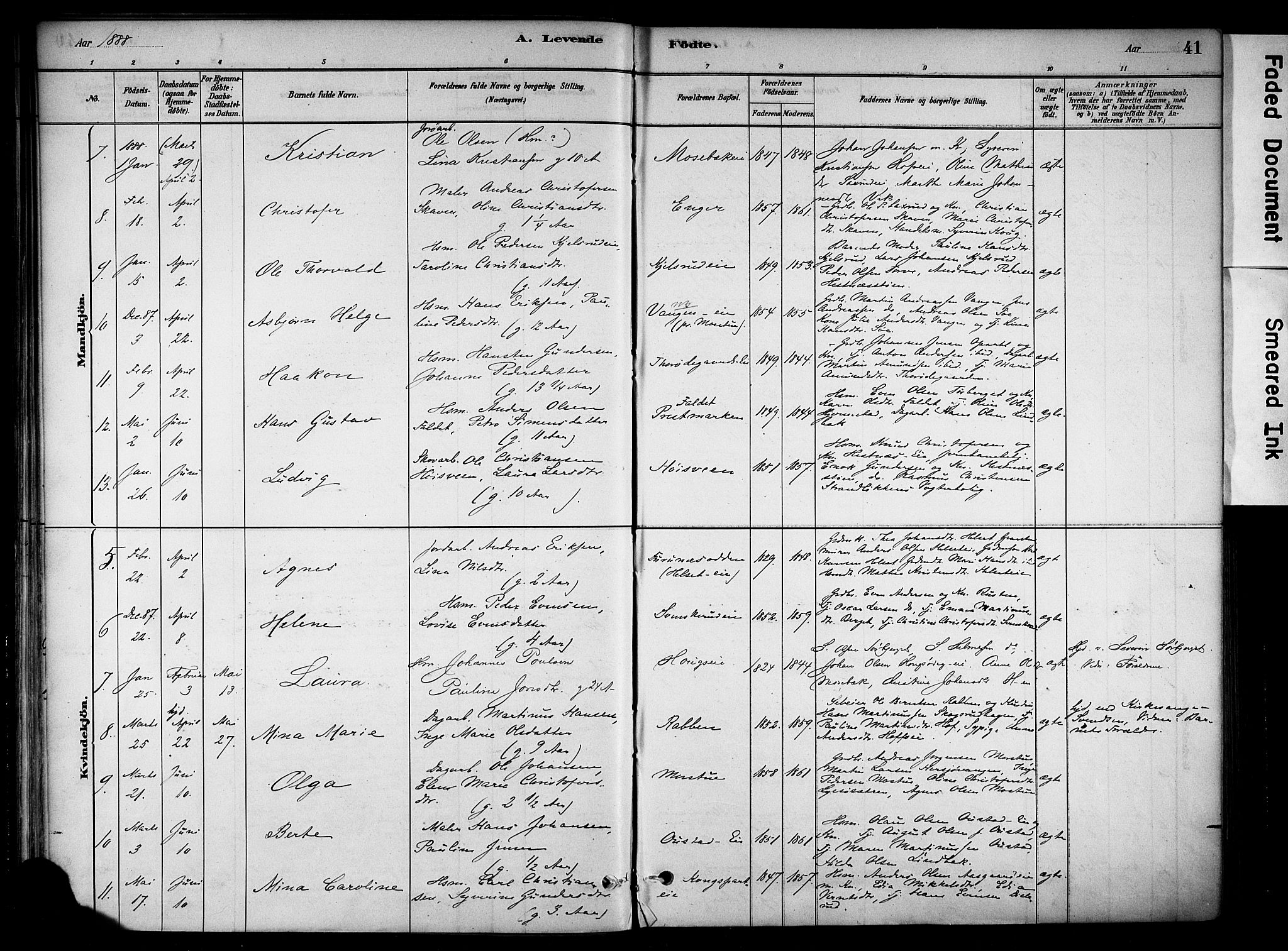 Stange prestekontor, AV/SAH-PREST-002/K/L0018: Parish register (official) no. 18, 1880-1896, p. 41