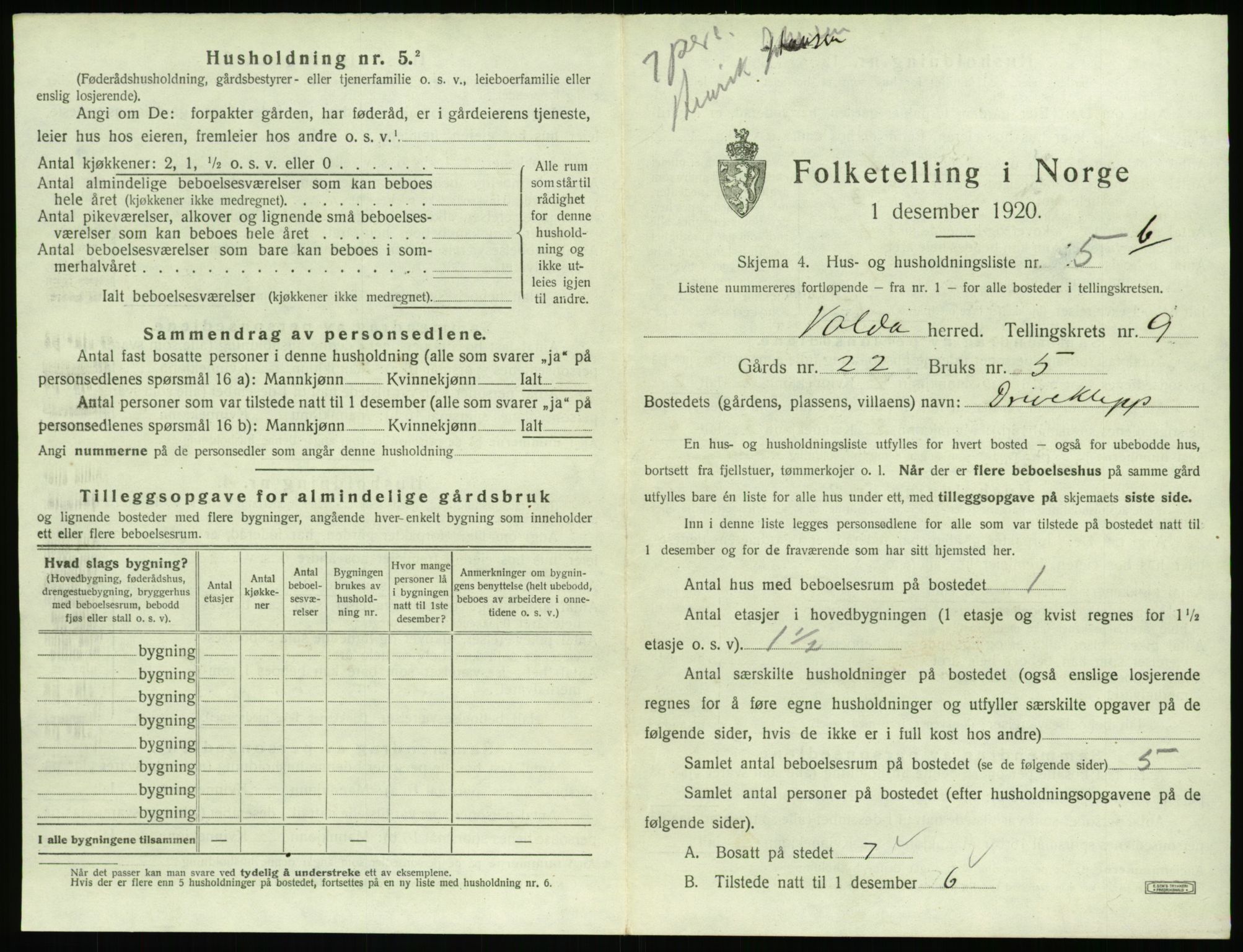 SAT, 1920 census for Volda, 1920, p. 778